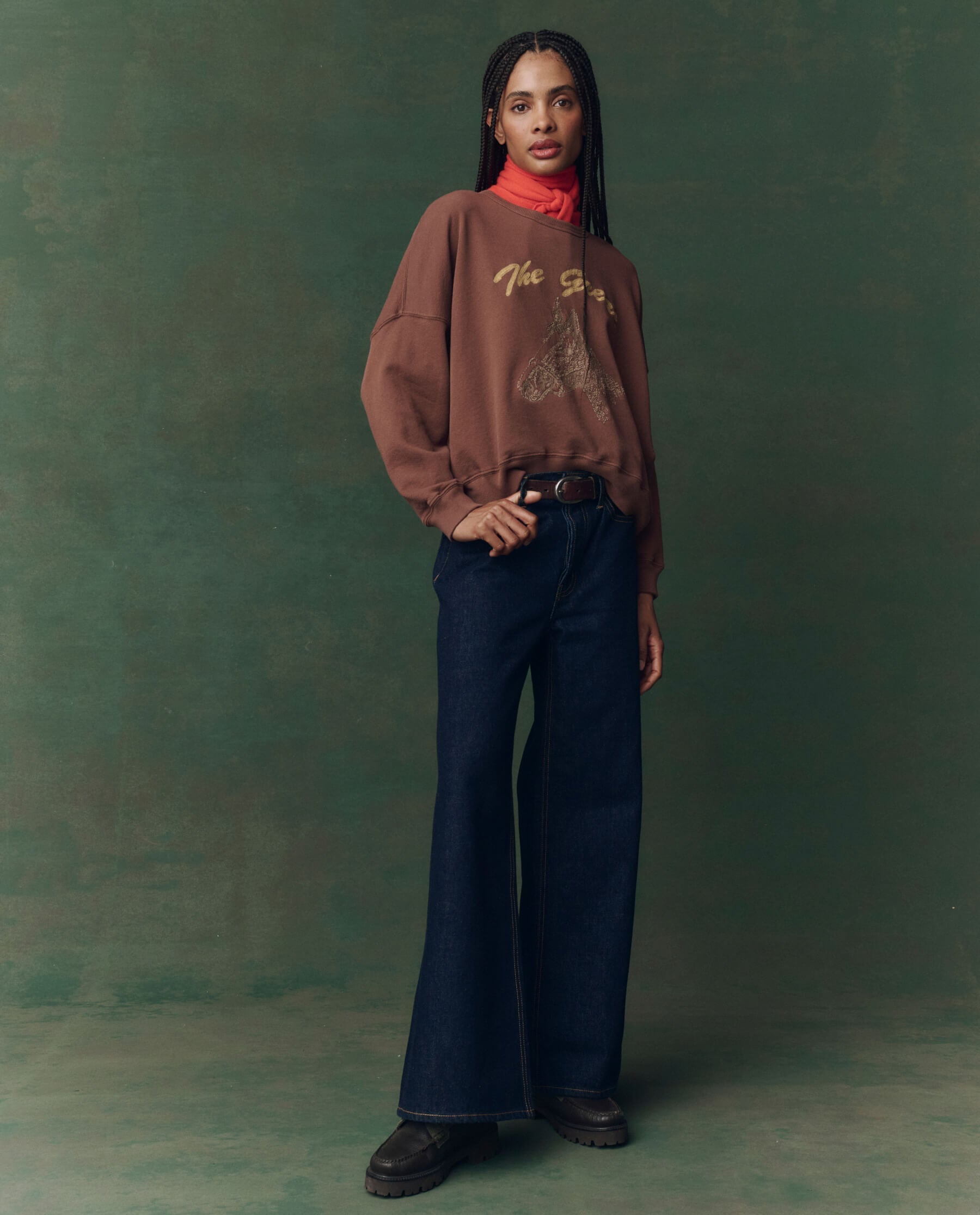 The Teammate Sweatshirt. Embroidered -- Umber with Horse Embroidery