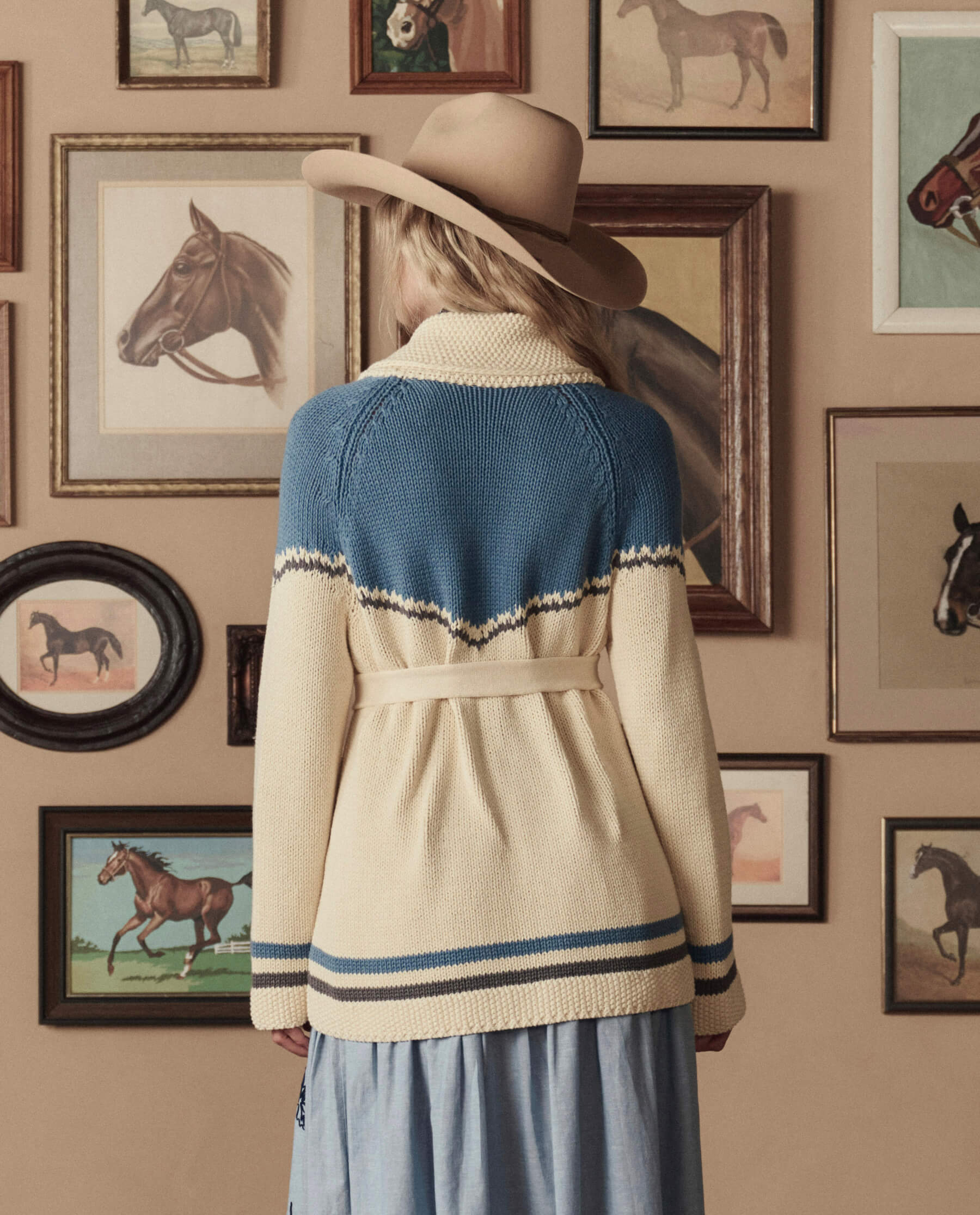 The Western Riding Cardigan Sweater. -- Robin Blue