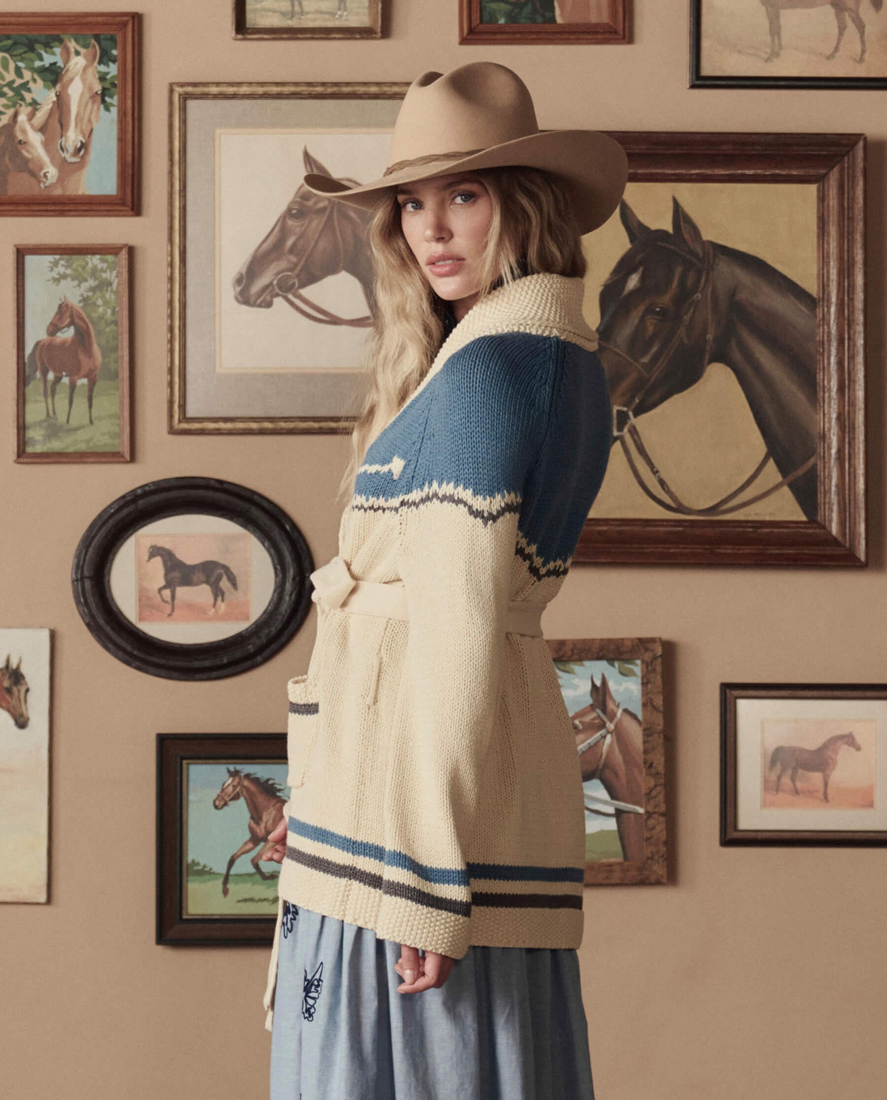 The Western Riding Cardigan Sweater. -- Robin Blue