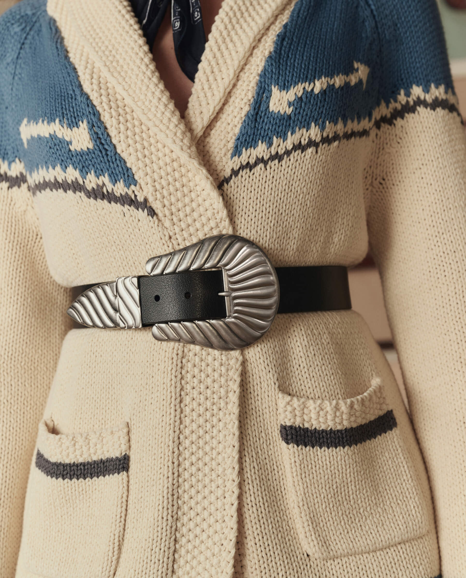 The Western Riding Cardigan Sweater. -- Robin Blue