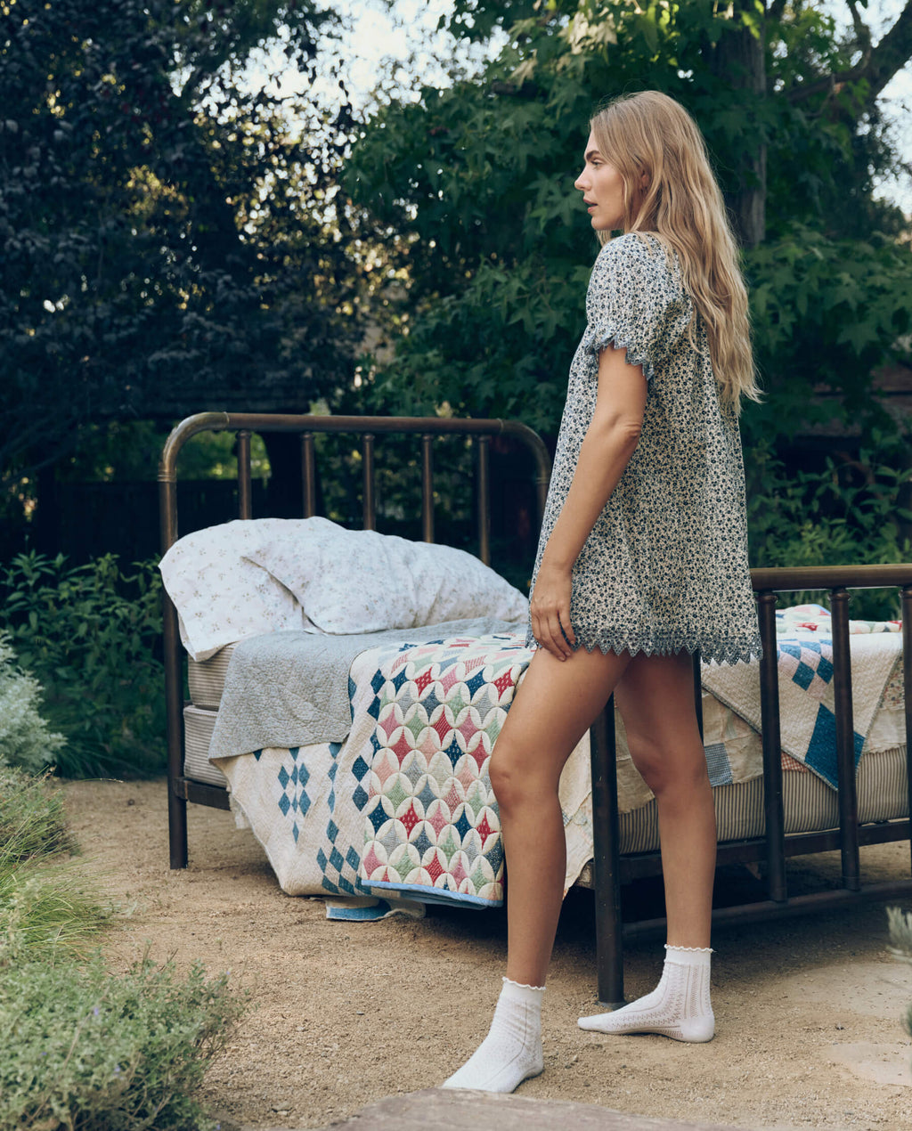 The Smocked Sleep Eyelet Dress. -- Bluebell Ditsy