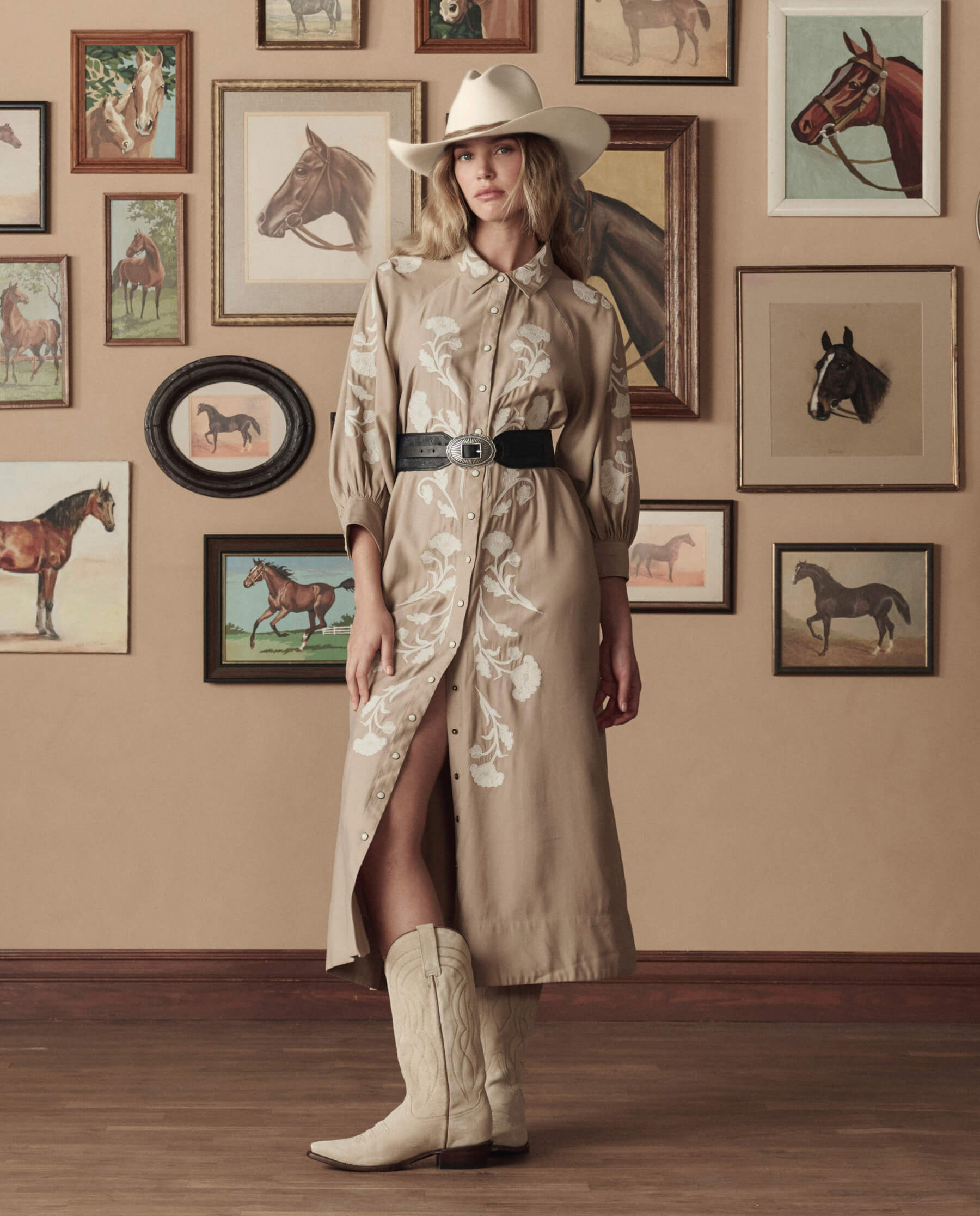 The Tooled Waist Belt. -- Black With Silver