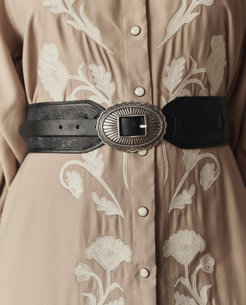 The Tooled Waist Belt. -- Black With Silver