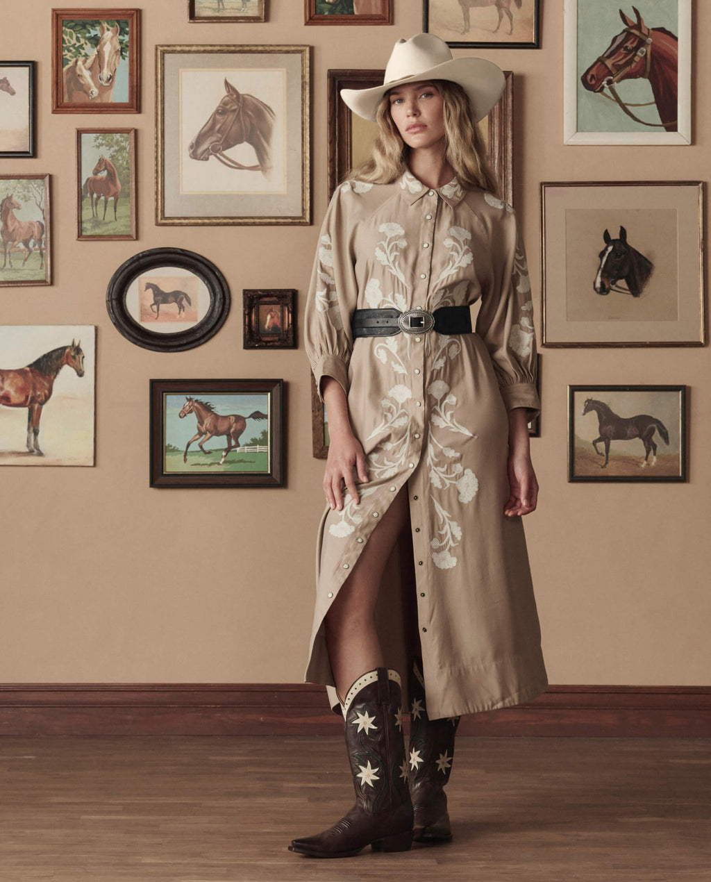 The Cowboy Boot (Leather Floral). -- Brown Floral