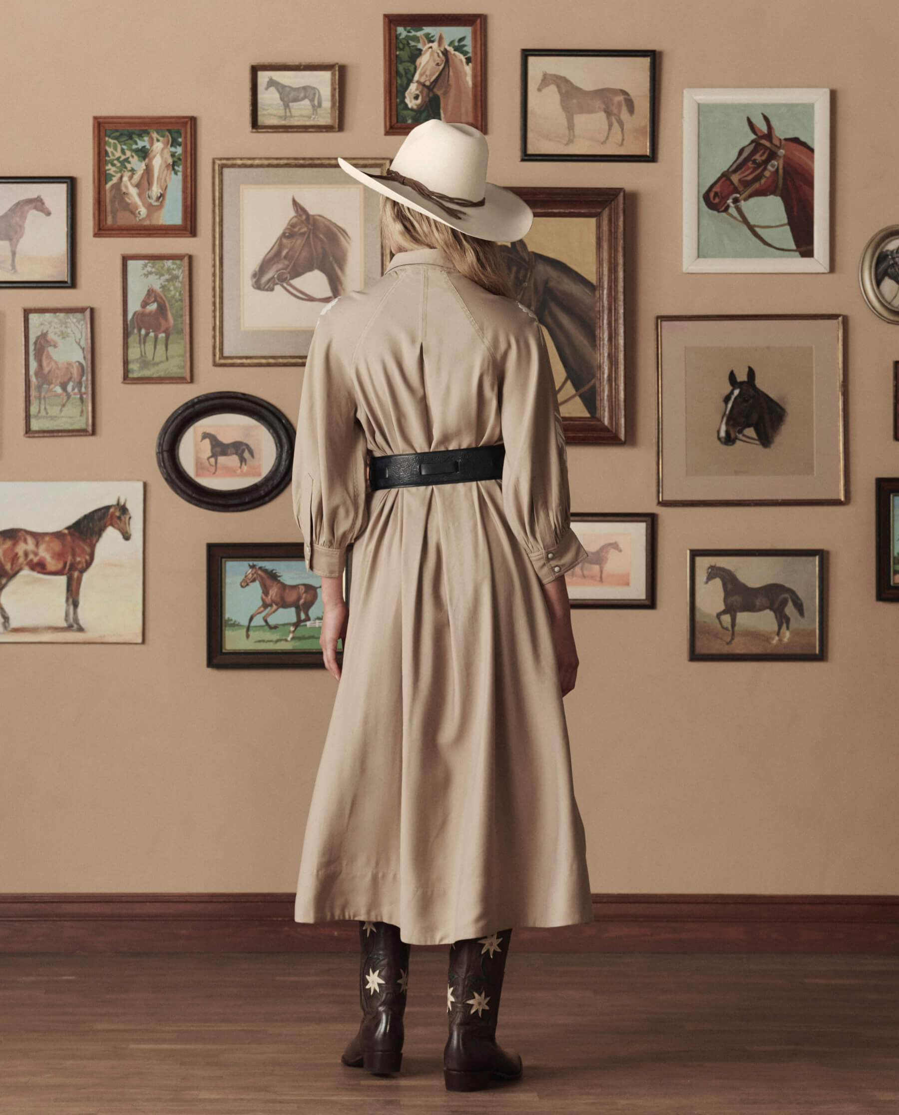 The Western Embroidered Herd Dress. -- Soft Tan W/ Cream Emb