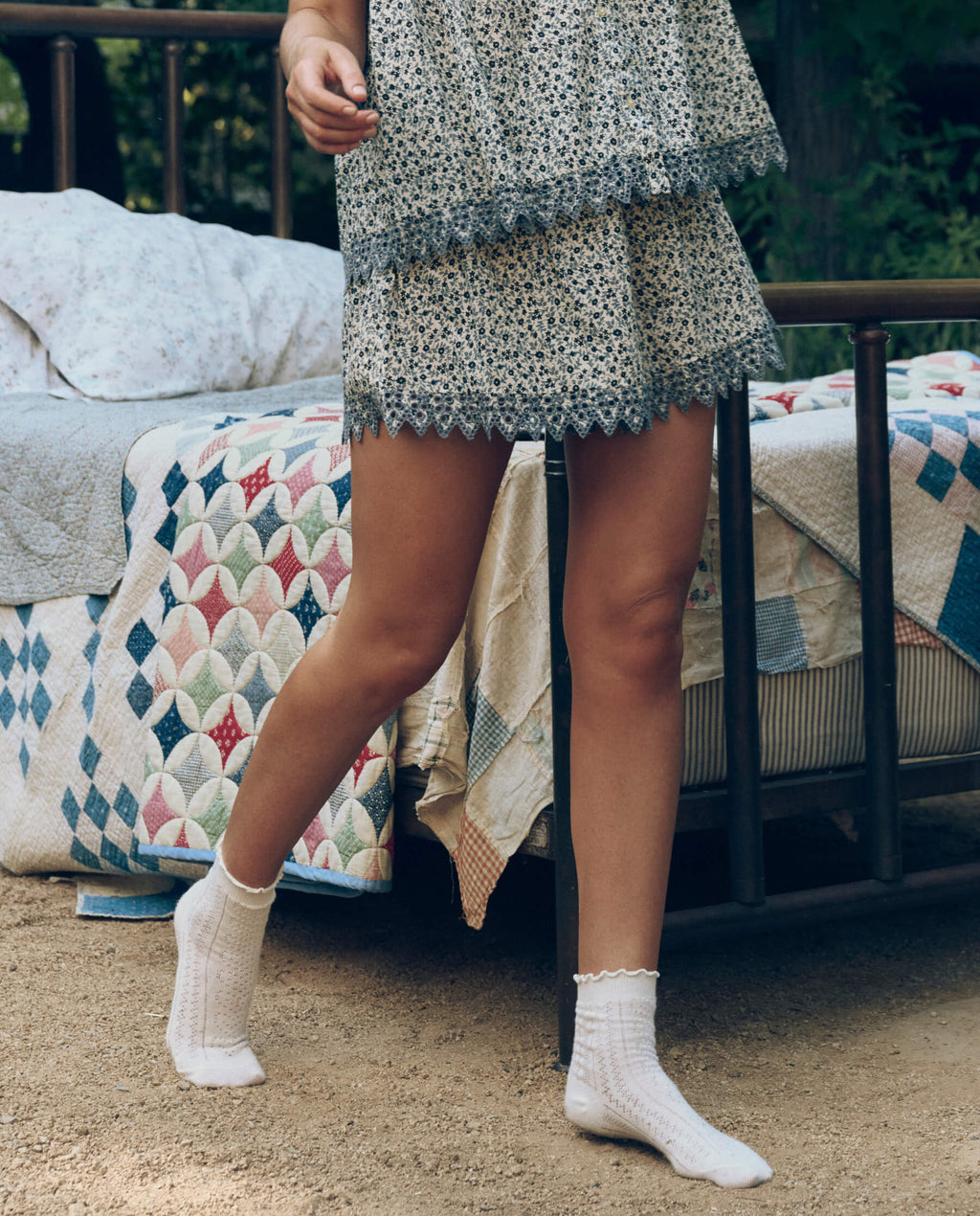 The Smocked Eyelet Short. -- Bluebell Ditsy