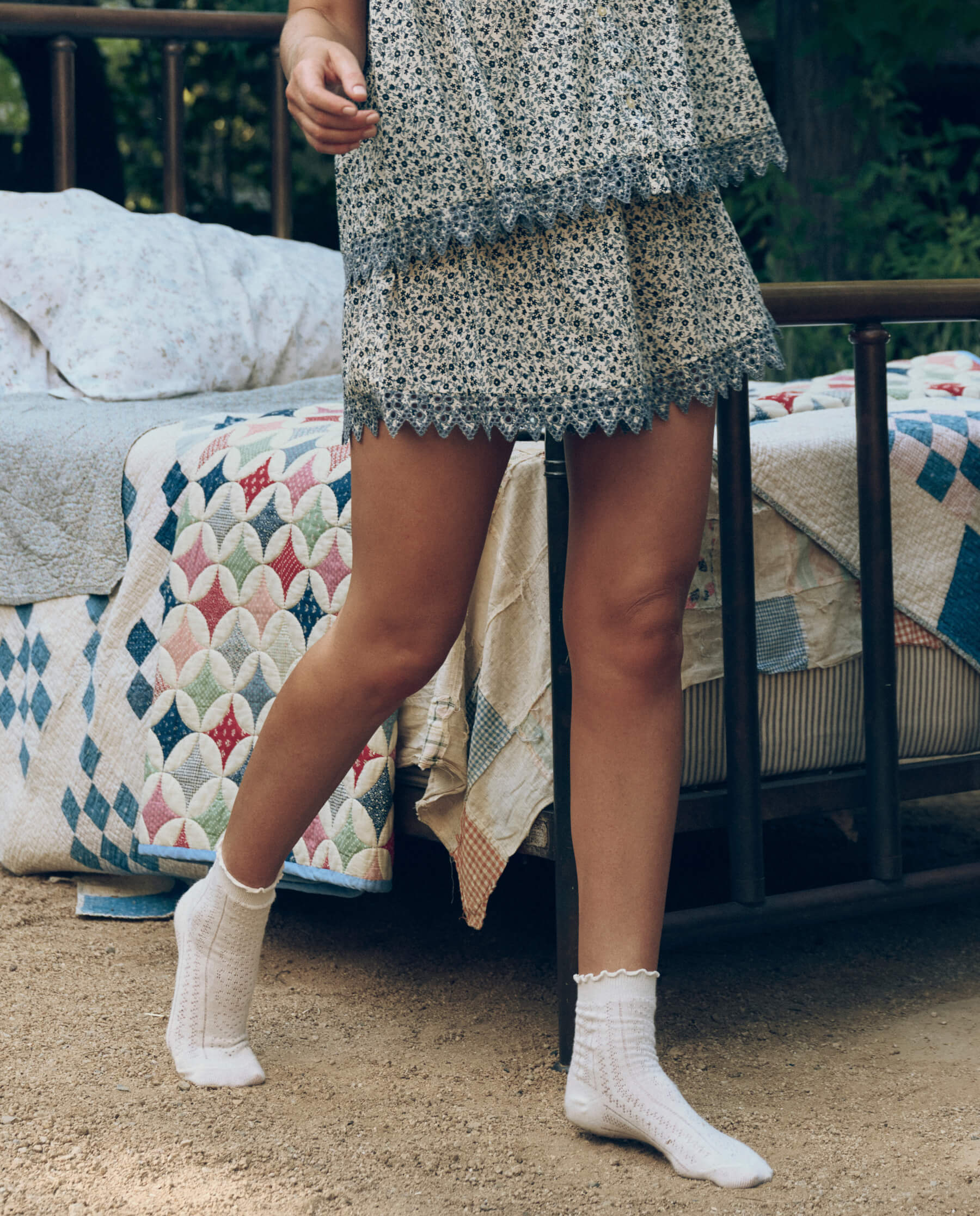 The Smocked Eyelet Short. -- Bluebell Ditsy