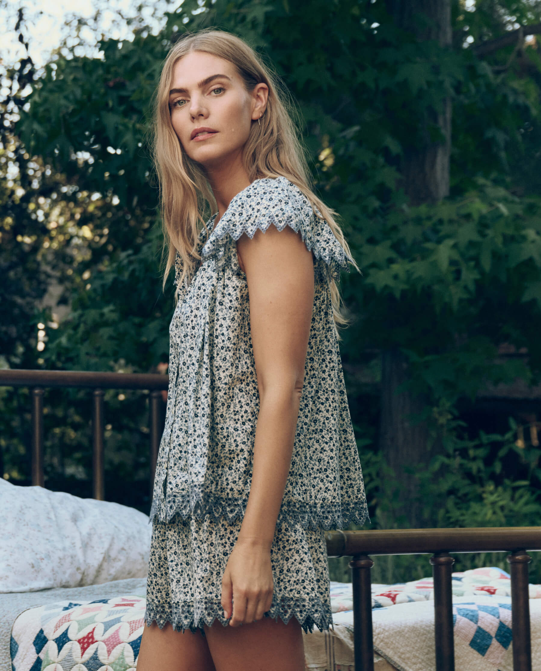 The Flutter Sleeve Eyelet Top. -- Bluebell Ditsy