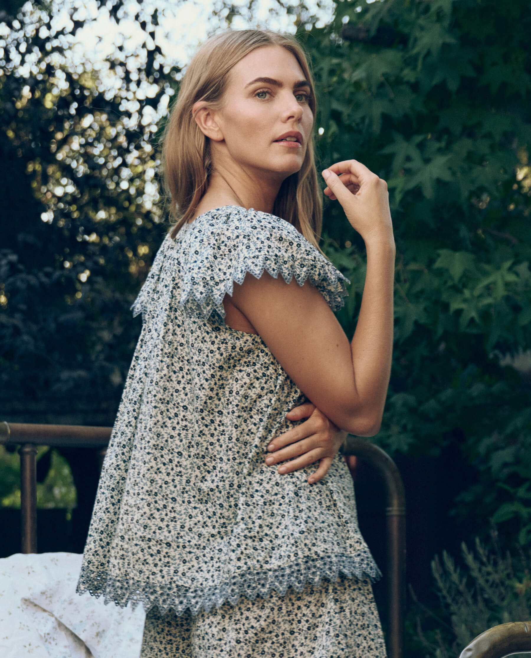 The Flutter Sleeve Eyelet Top. -- Bluebell Ditsy