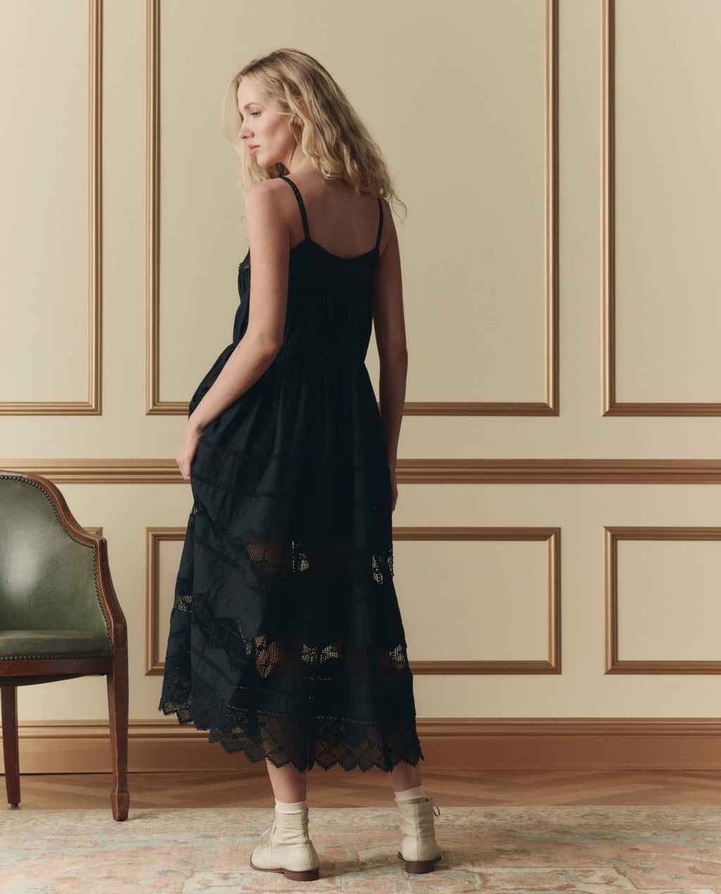 The Rosette Crochet Dress. -- Black