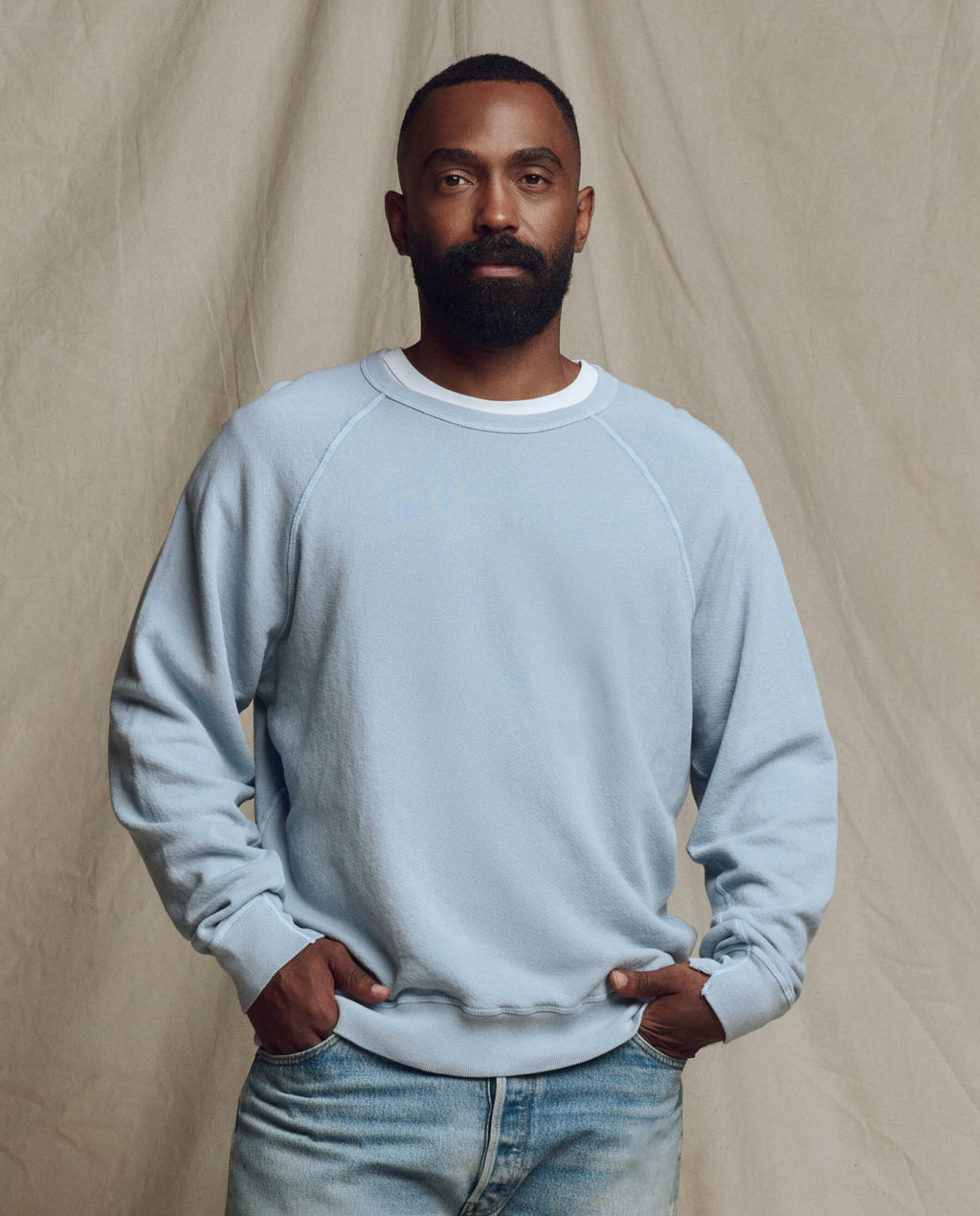 The Men's College Sweatshirt. Solid -- Whisper Blue