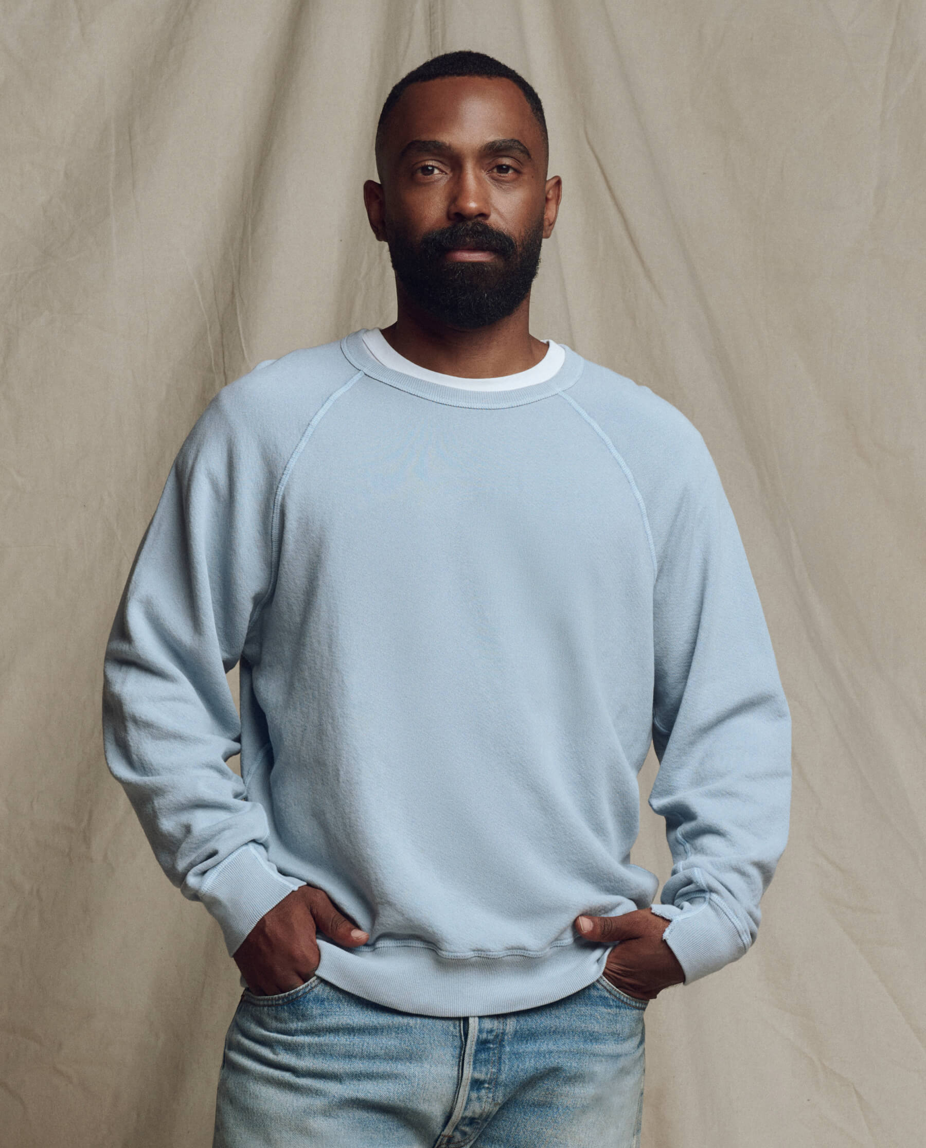The Men's College Sweatshirt. Solid -- Whisper Blue
