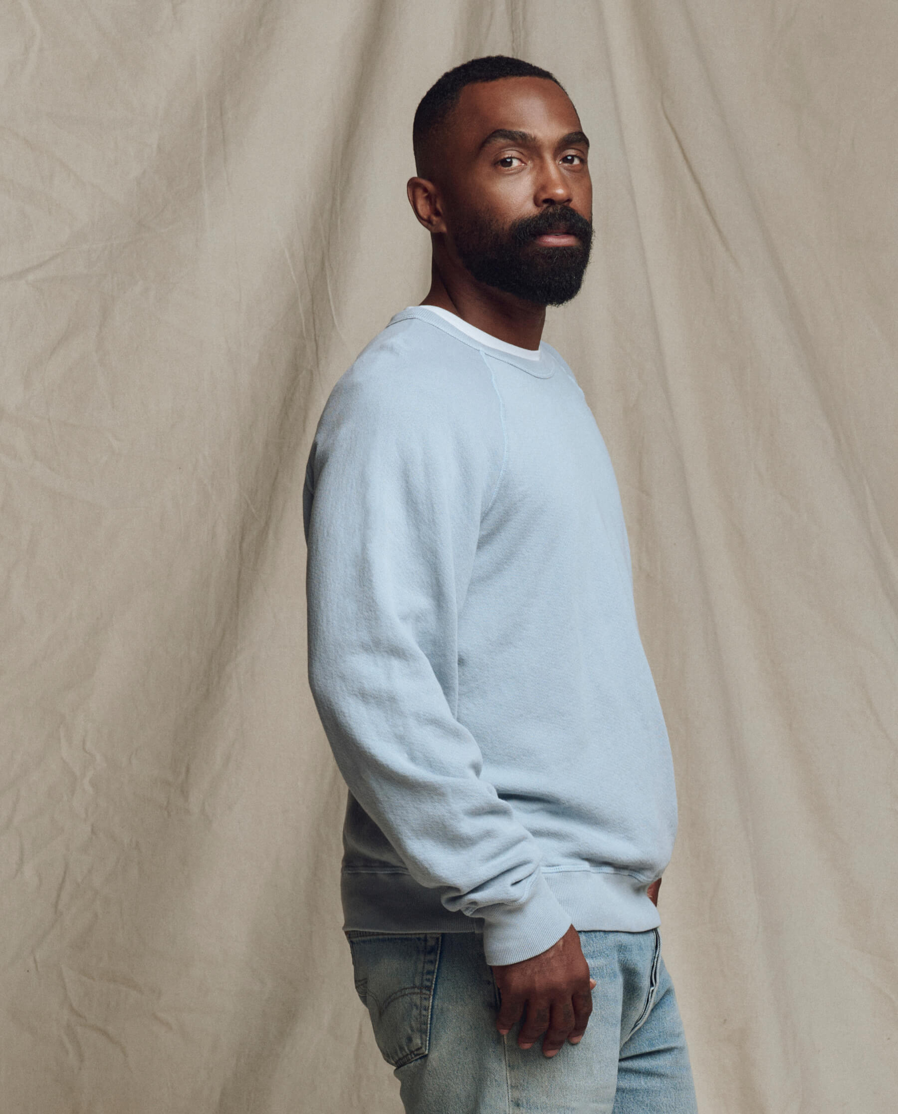 The Men's College Sweatshirt. Solid -- Whisper Blue