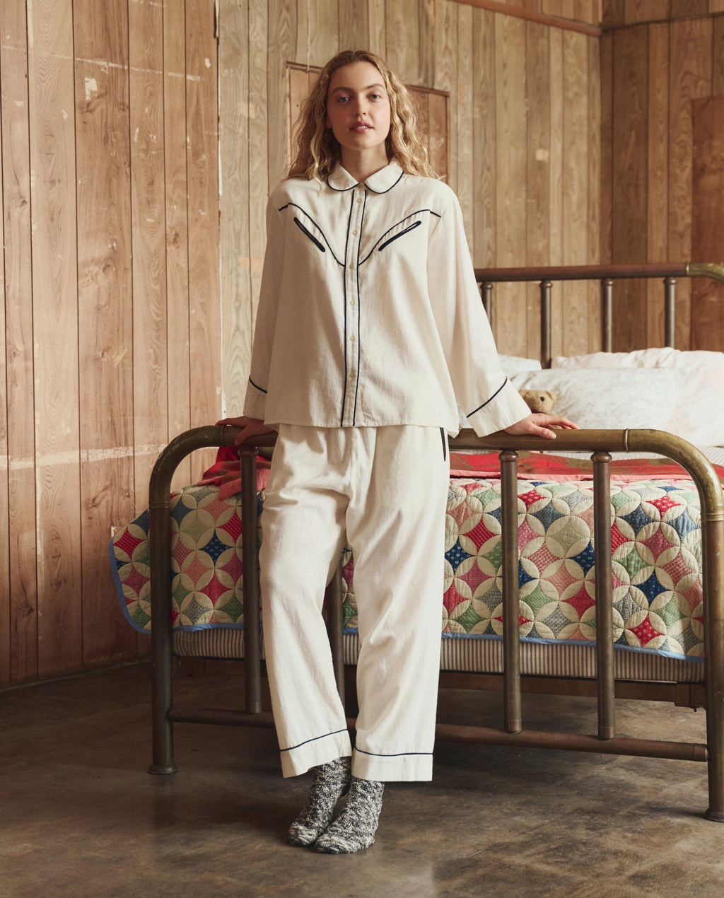 The Flannel Western Easy Sleep Pant. -- Cream and Black