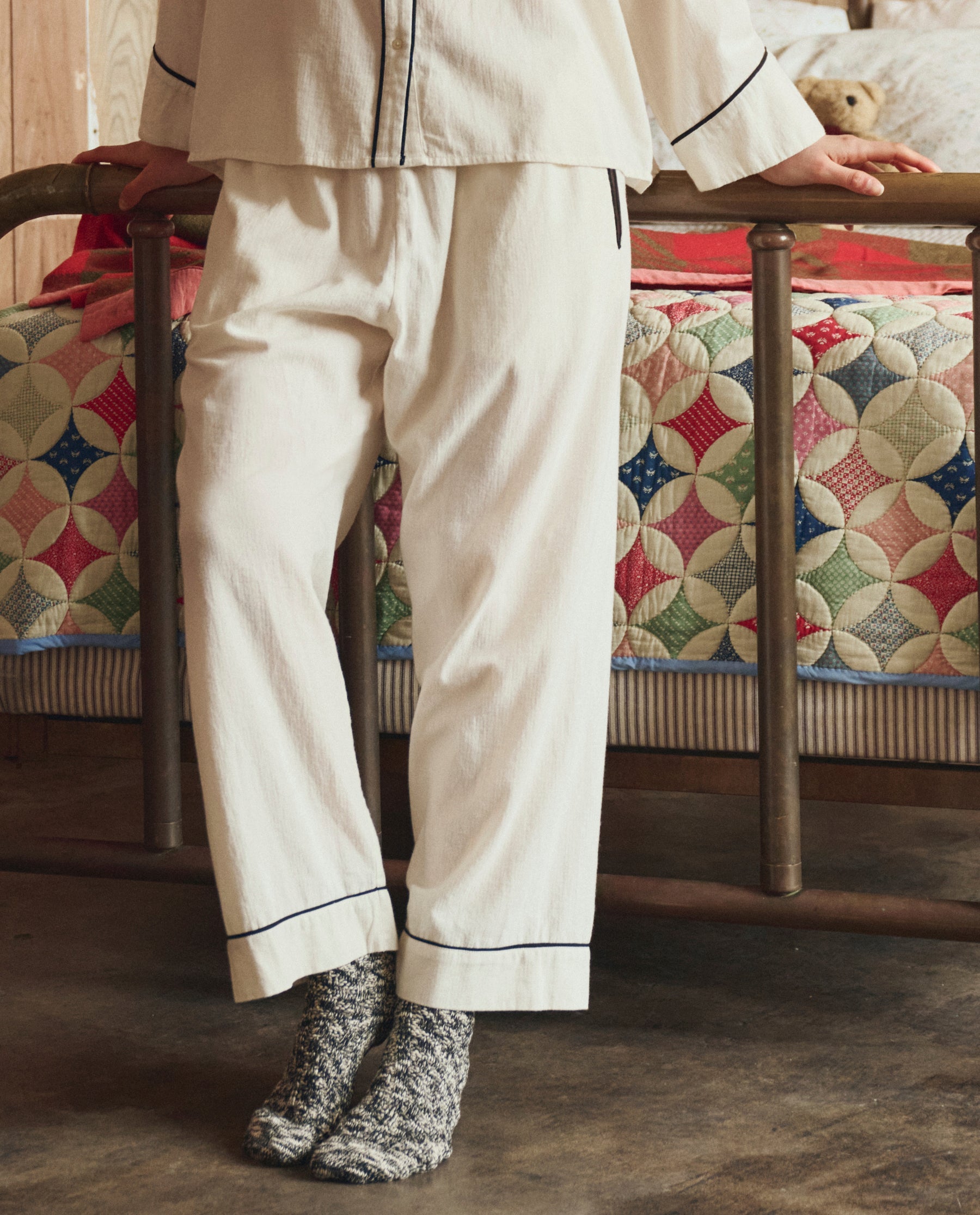The Flannel Western Easy Sleep Pant. -- Cream and Black