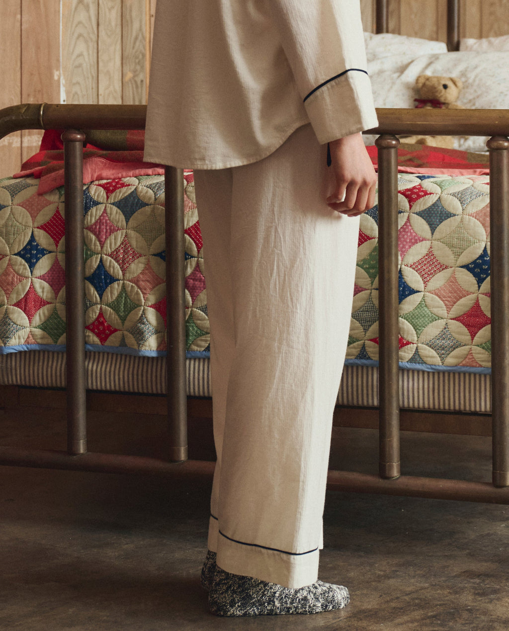 The Flannel Western Easy Sleep Pant. -- Cream and Black