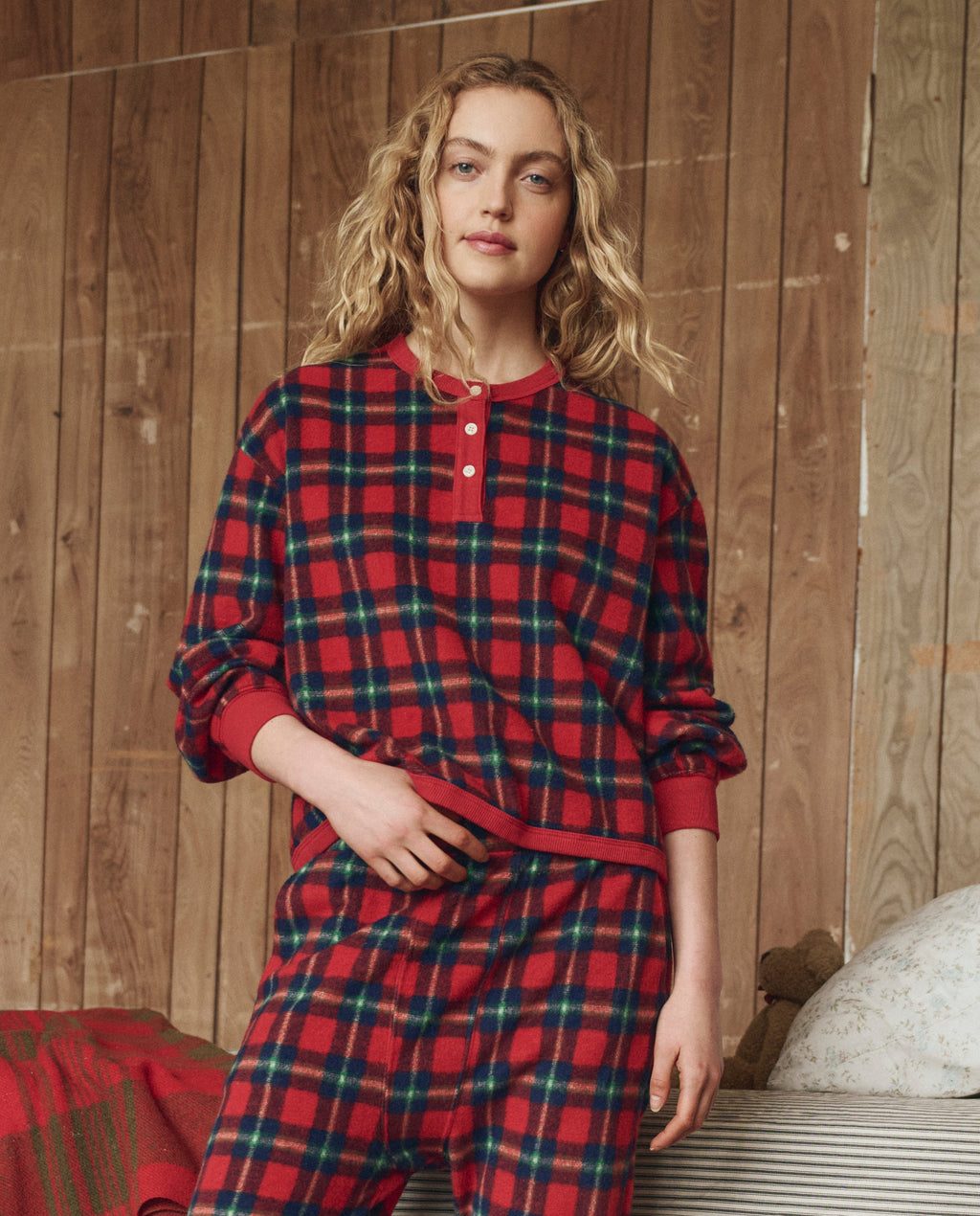 The Plush Fleece Henley Sleep Sweatshirt. -- Cedarwoods Plaid