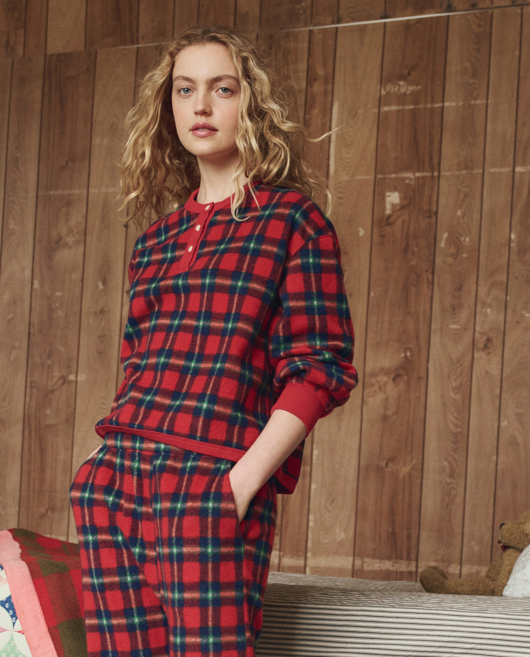 The Plush Fleece Henley Sleep Sweatshirt. -- Cedarwoods Plaid