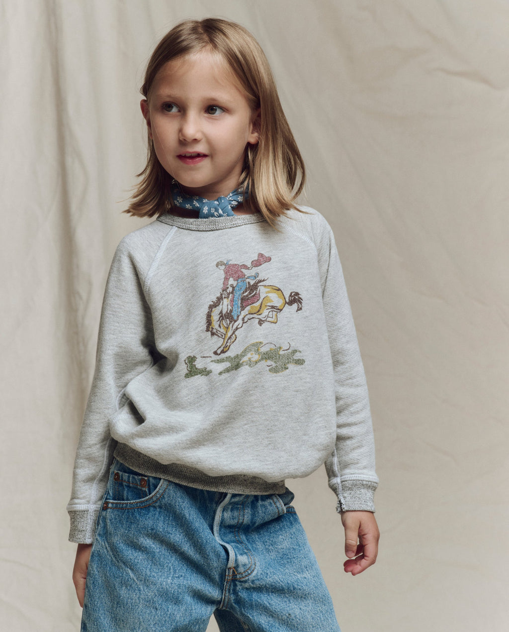 The Little College Sweatshirt w/ Rider Graphic. Novelty -- Soft Heather Grey