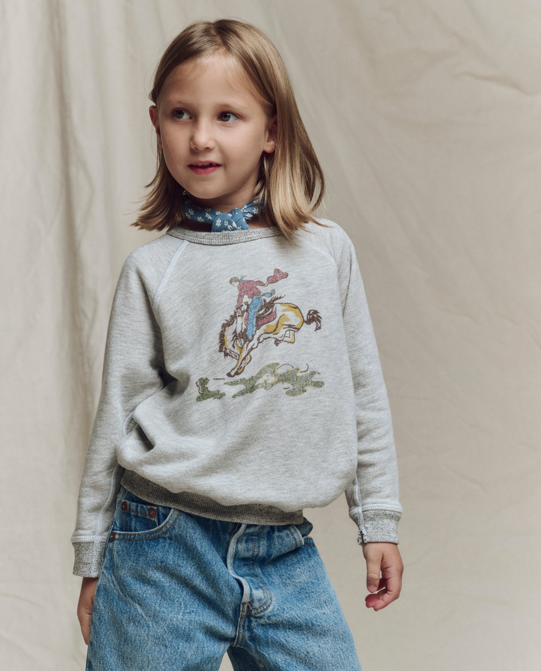 The Little College Sweatshirt w/ Rider Graphic. Novelty -- Soft Heather Grey
