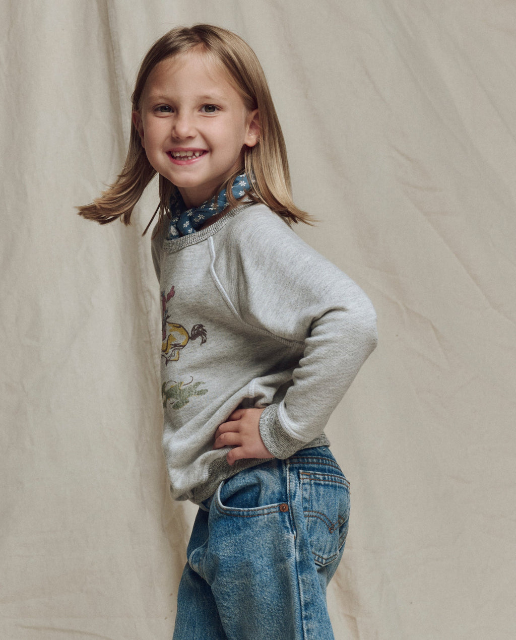 The Little College Sweatshirt w/ Rider Graphic. Novelty -- Soft Heather Grey