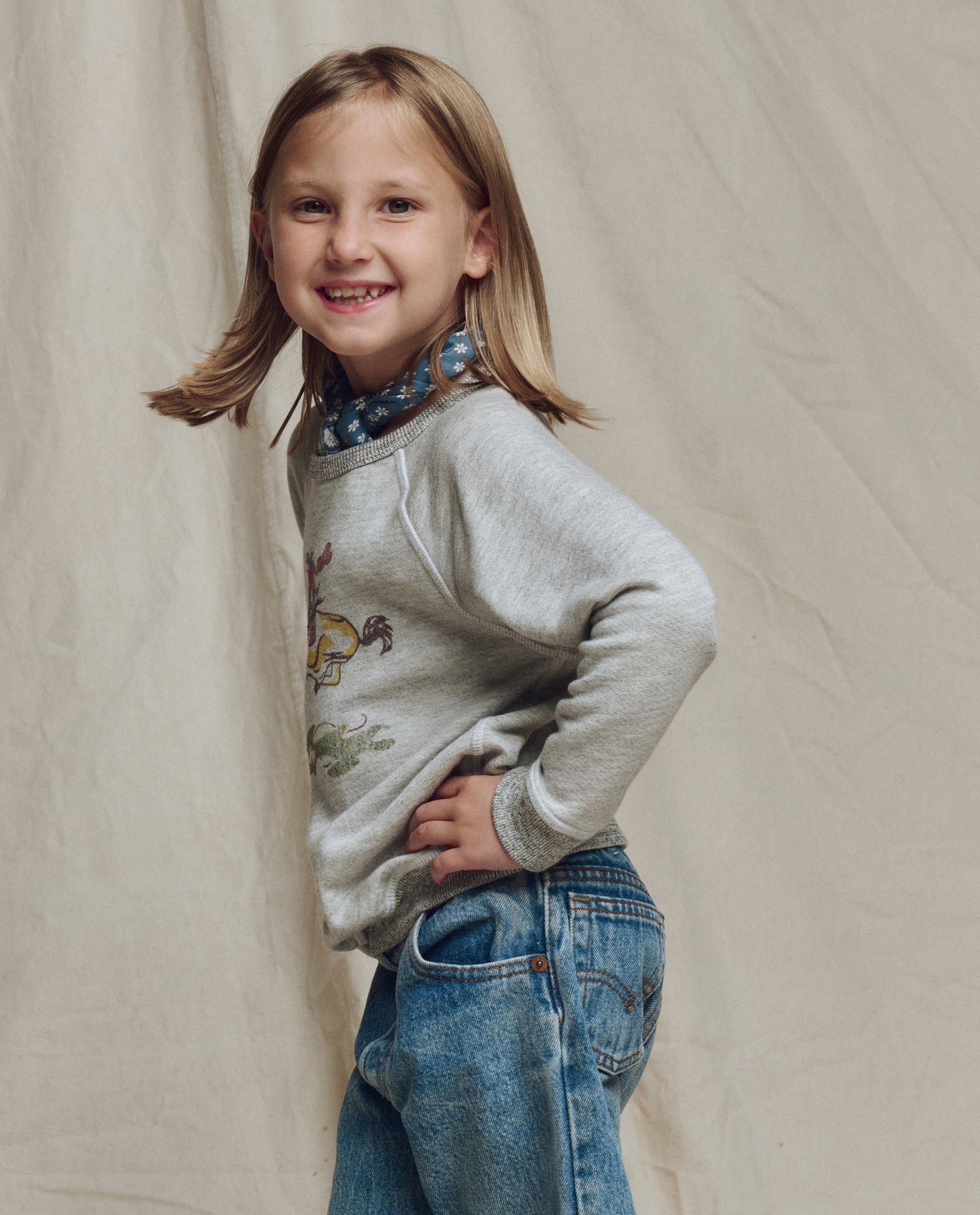 The Little College Sweatshirt w/ Rider Graphic. Novelty -- Soft Heather Grey