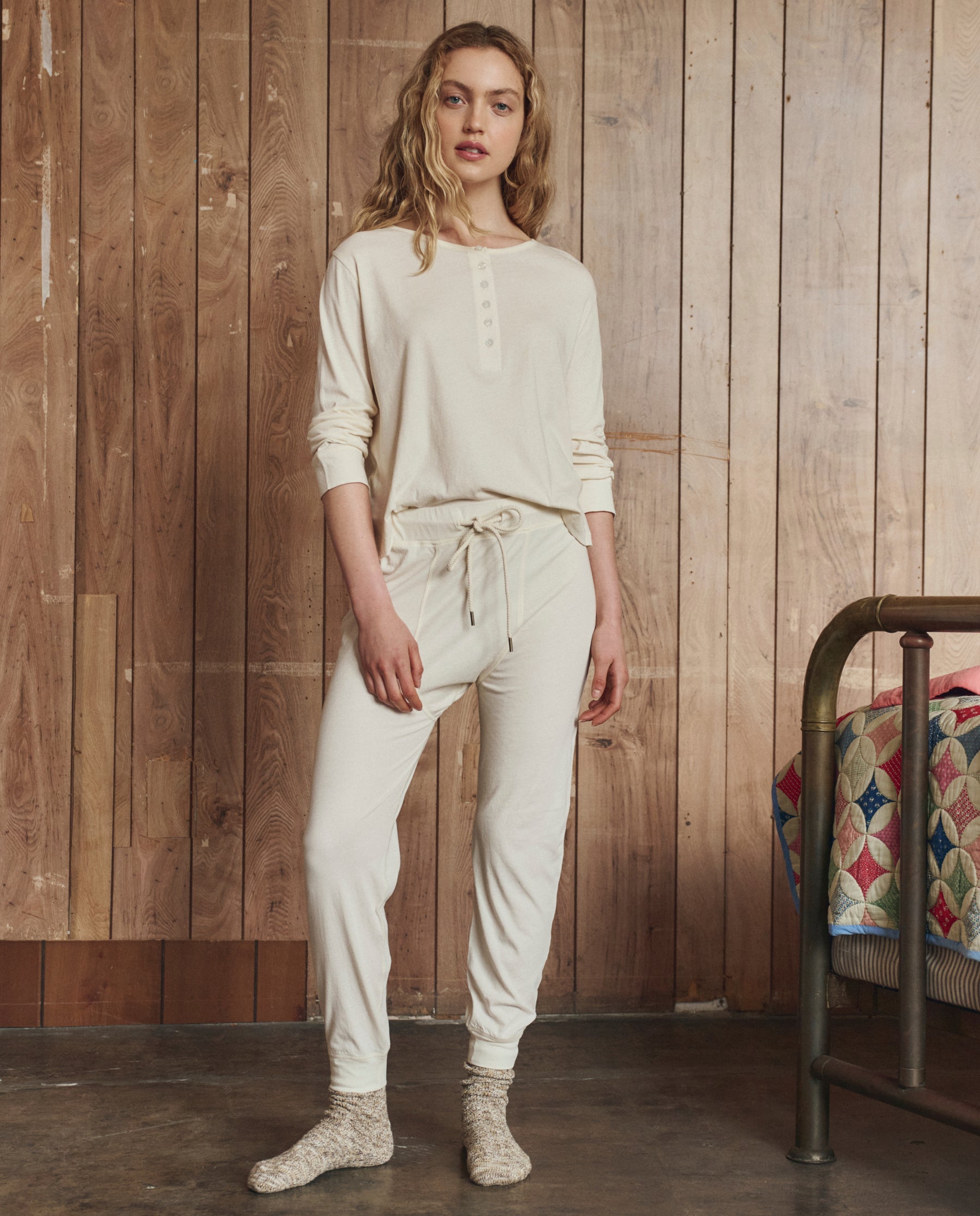 The Crop Sleep Henley.. -- Washed White