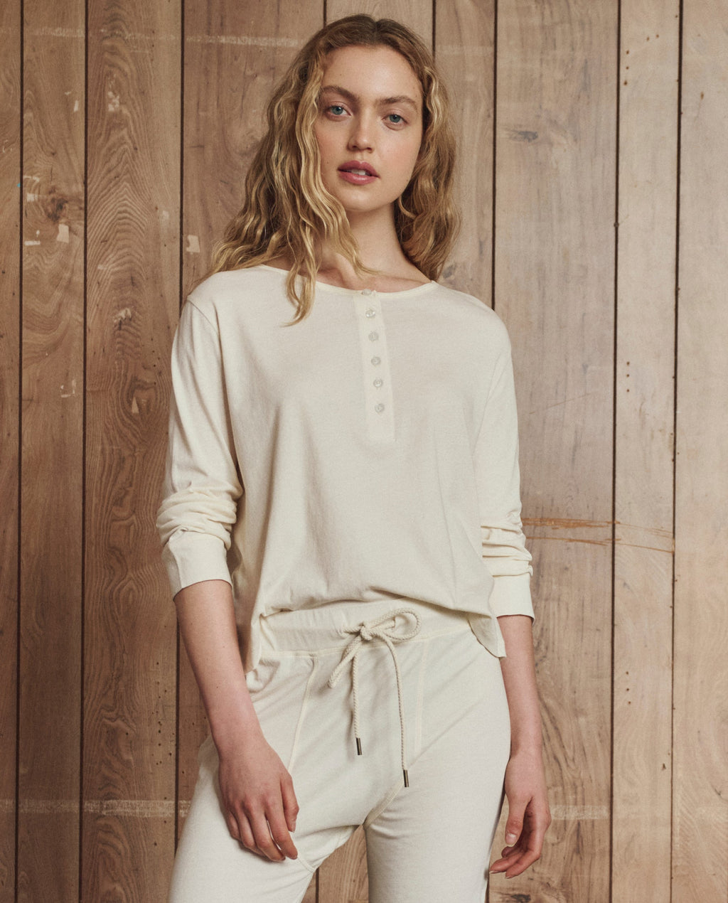 The Crop Sleep Henley.. -- Washed White