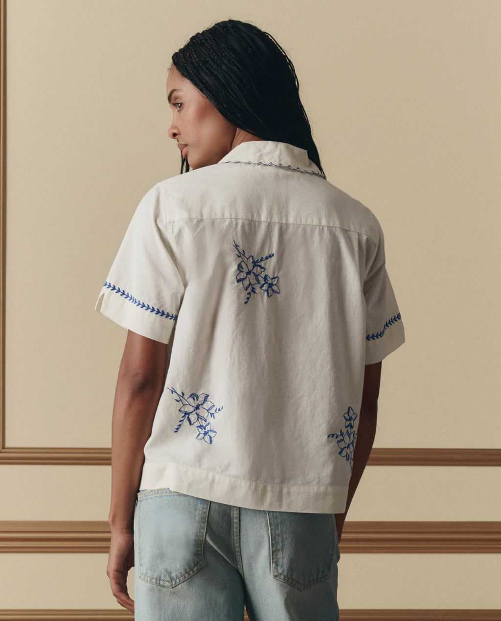 The Bowling Shirt W/ Hanky Embroidery. -- Cream