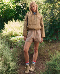 The Embroidered Cropped Trailhead Pullover. -- Khaki With Cream Daisies