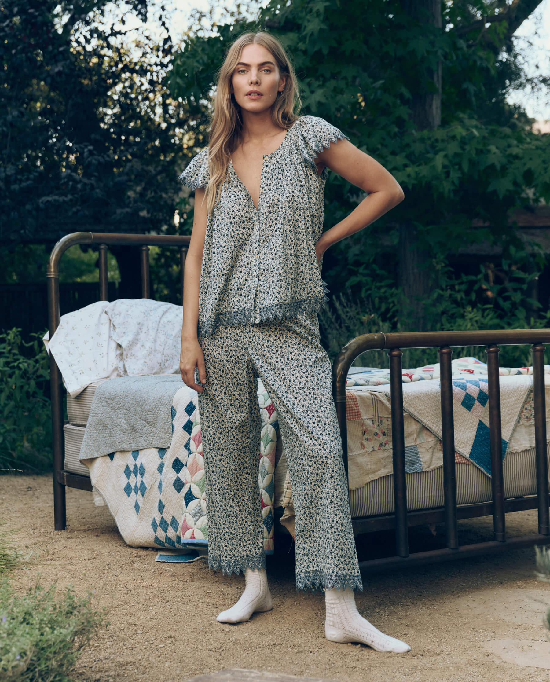 The Eyelet Easy Sleep Pant. -- Bluebell Ditsy