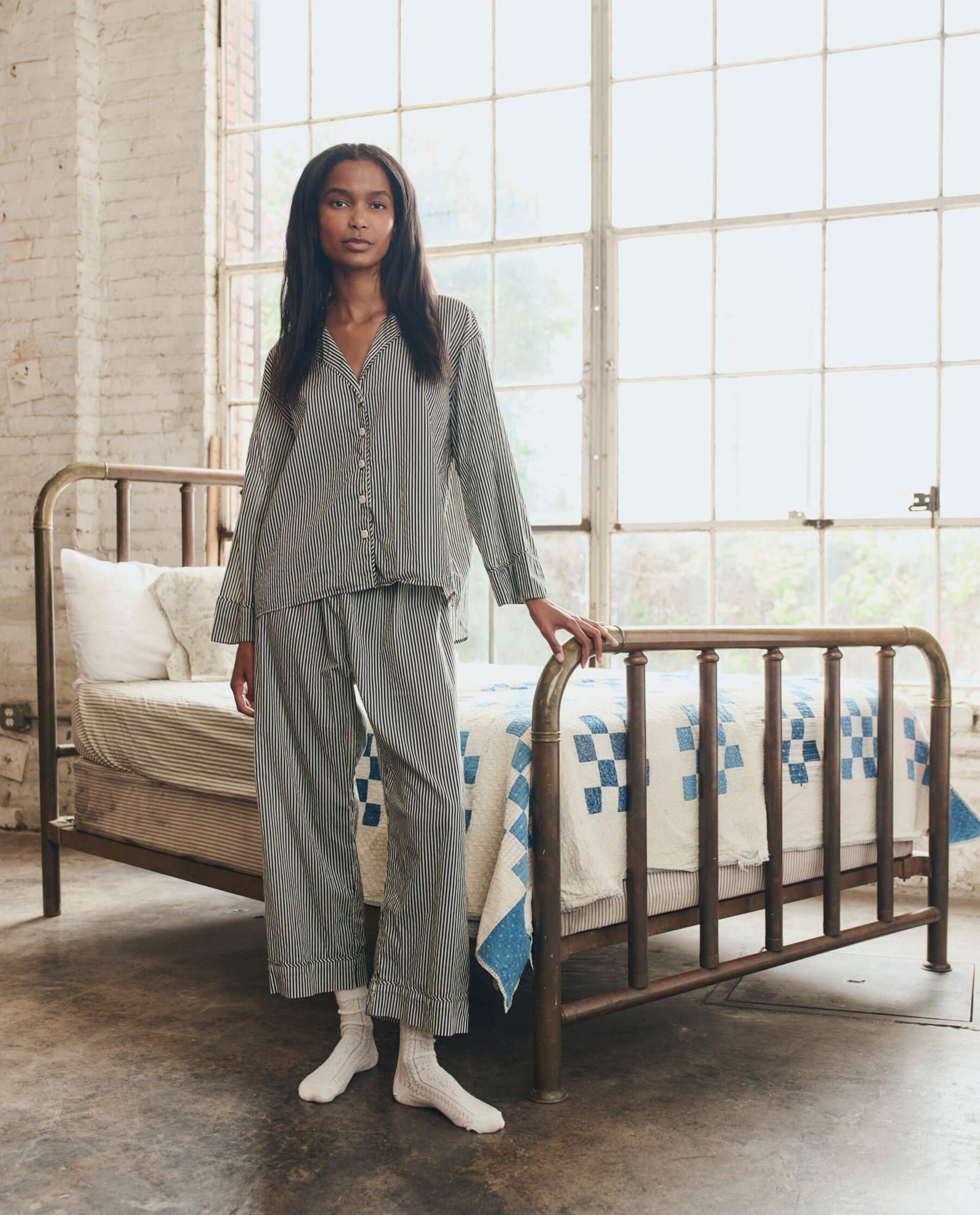 The Pajama Shirt. -- Black and Cream Crew Stripe