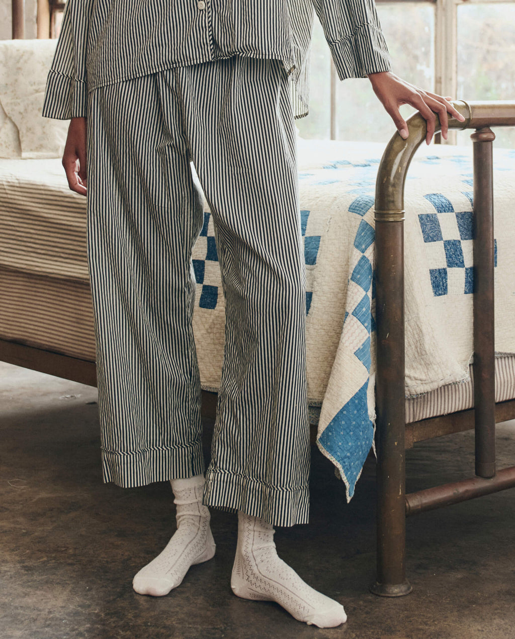 The Easy Sleep Pant. -- Black and Cream Crew Stripe