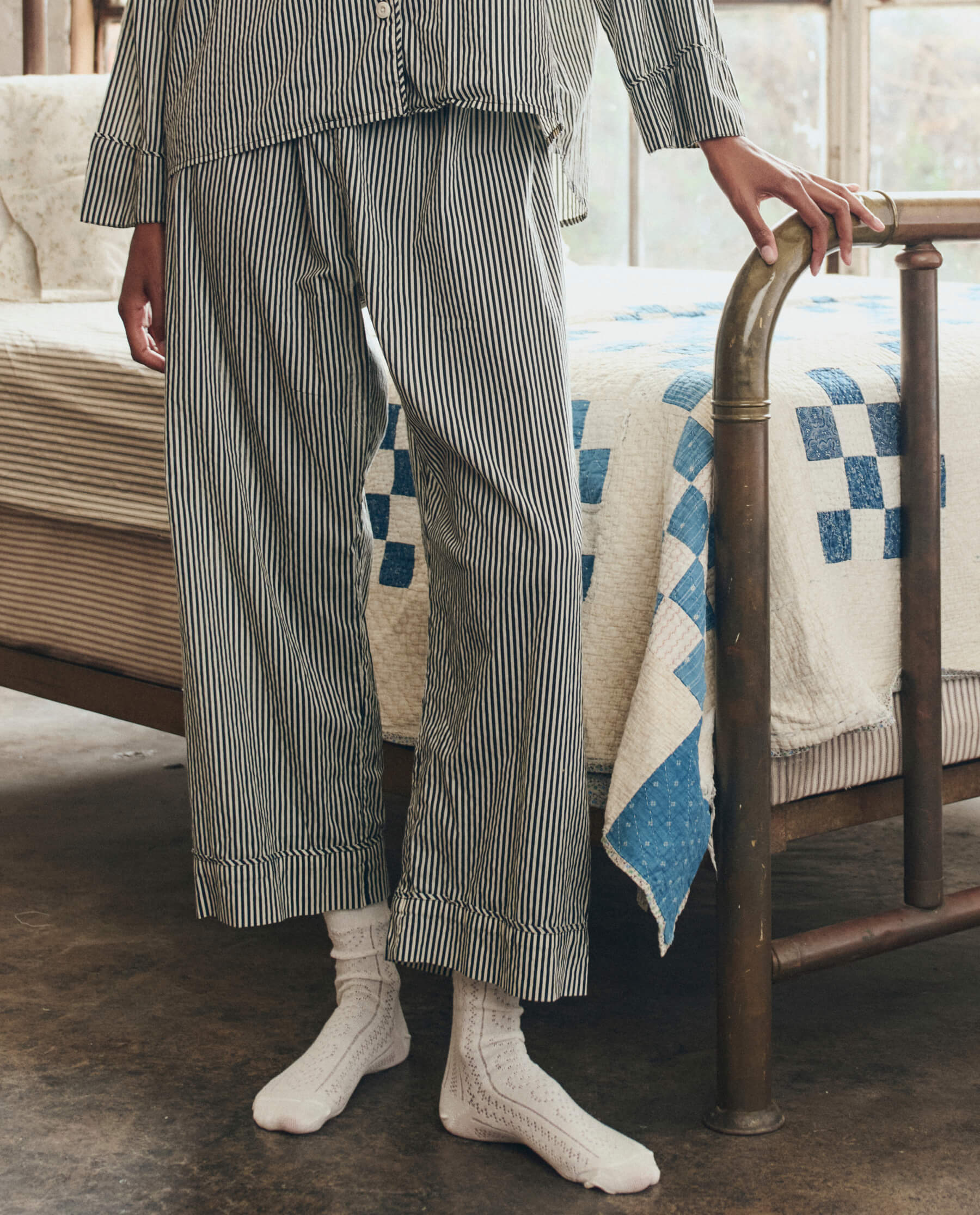 The Easy Sleep Pant. -- Black and Cream Crew Stripe