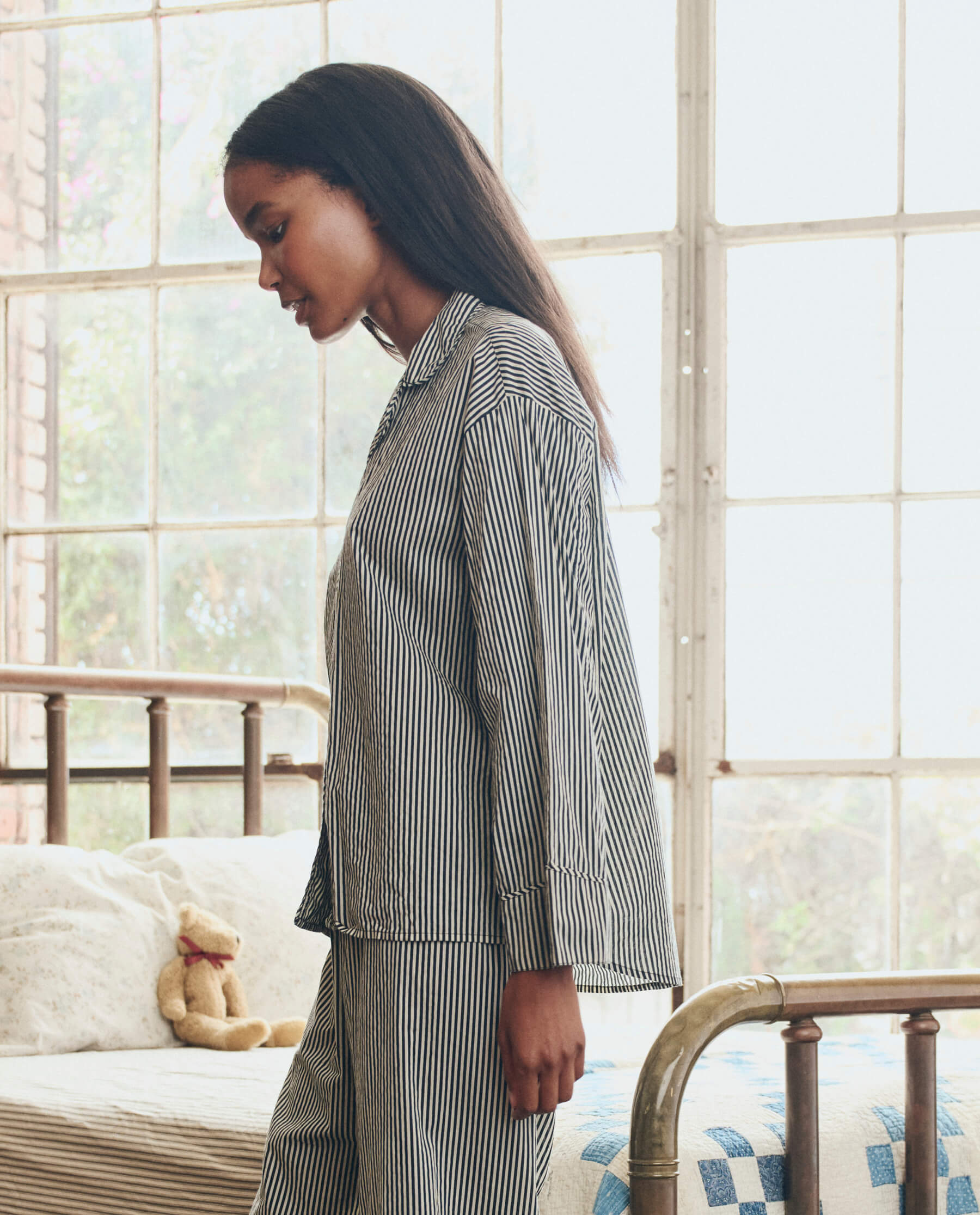 The Pajama Shirt. -- Black and Cream Crew Stripe