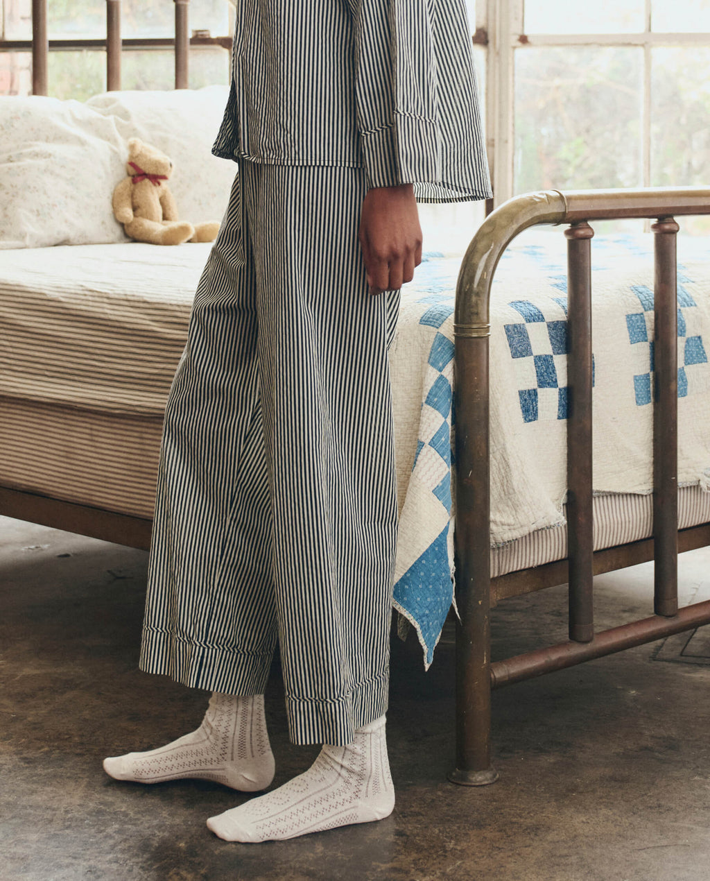 The Easy Sleep Pant. -- Black and Cream Crew Stripe
