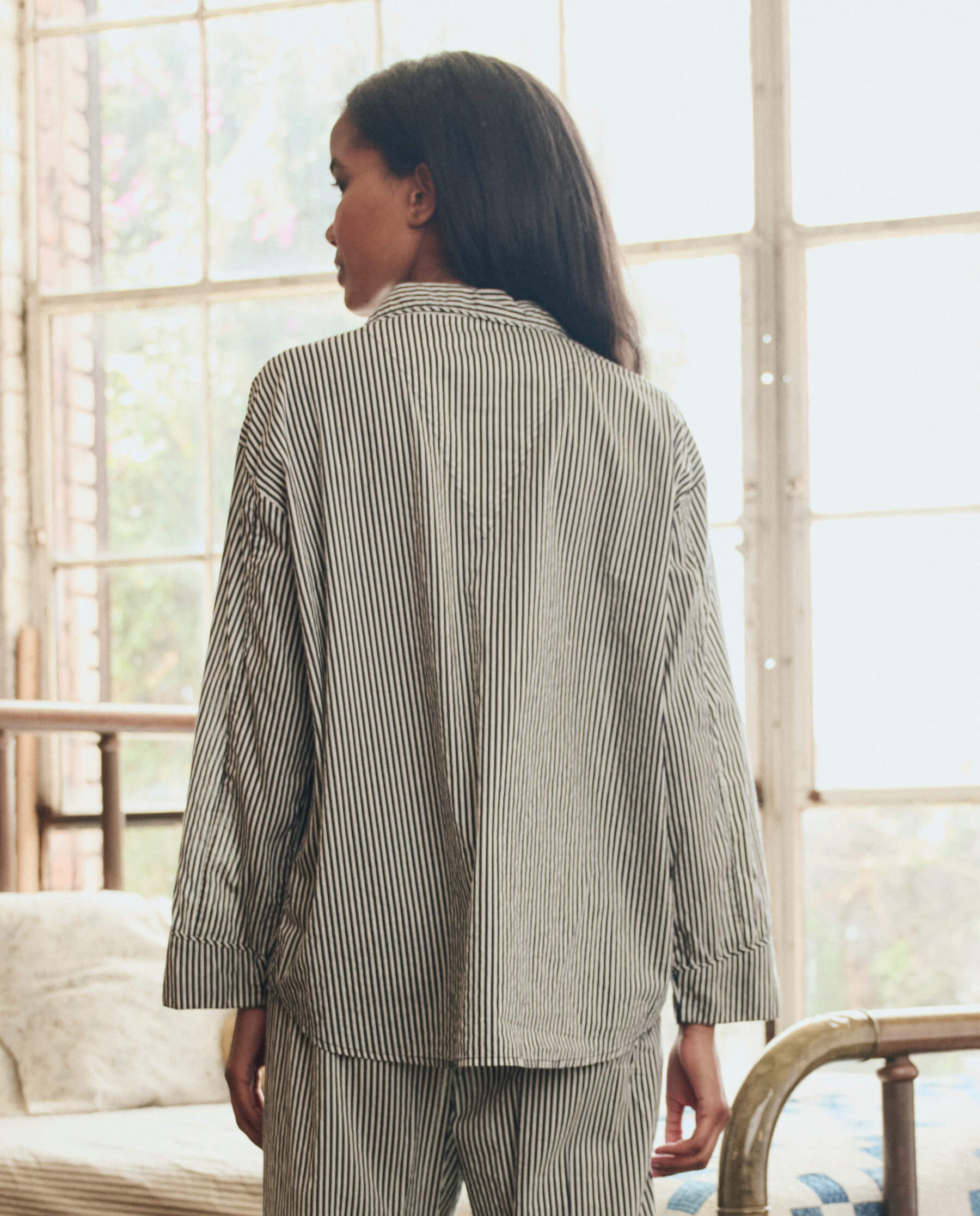 The Pajama Shirt. -- Black and Cream Crew Stripe