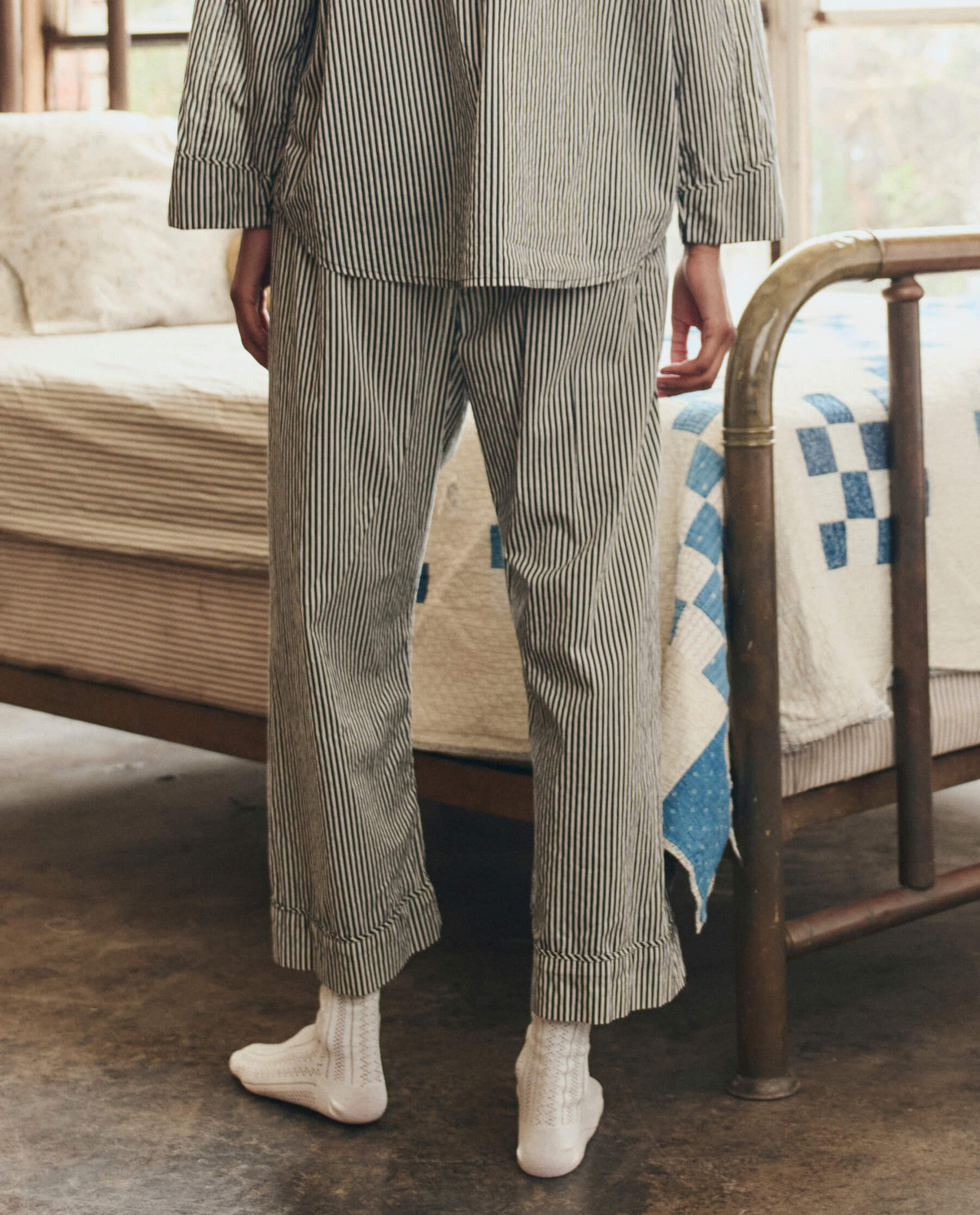 The Easy Sleep Pant. -- Black and Cream Crew Stripe