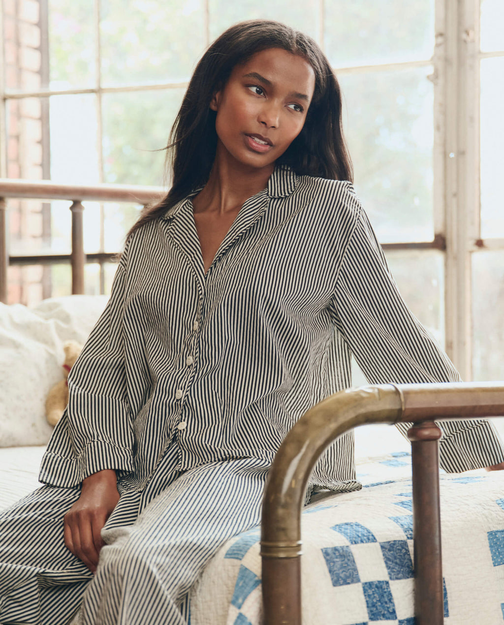 The Pajama Shirt. -- Black and Cream Crew Stripe