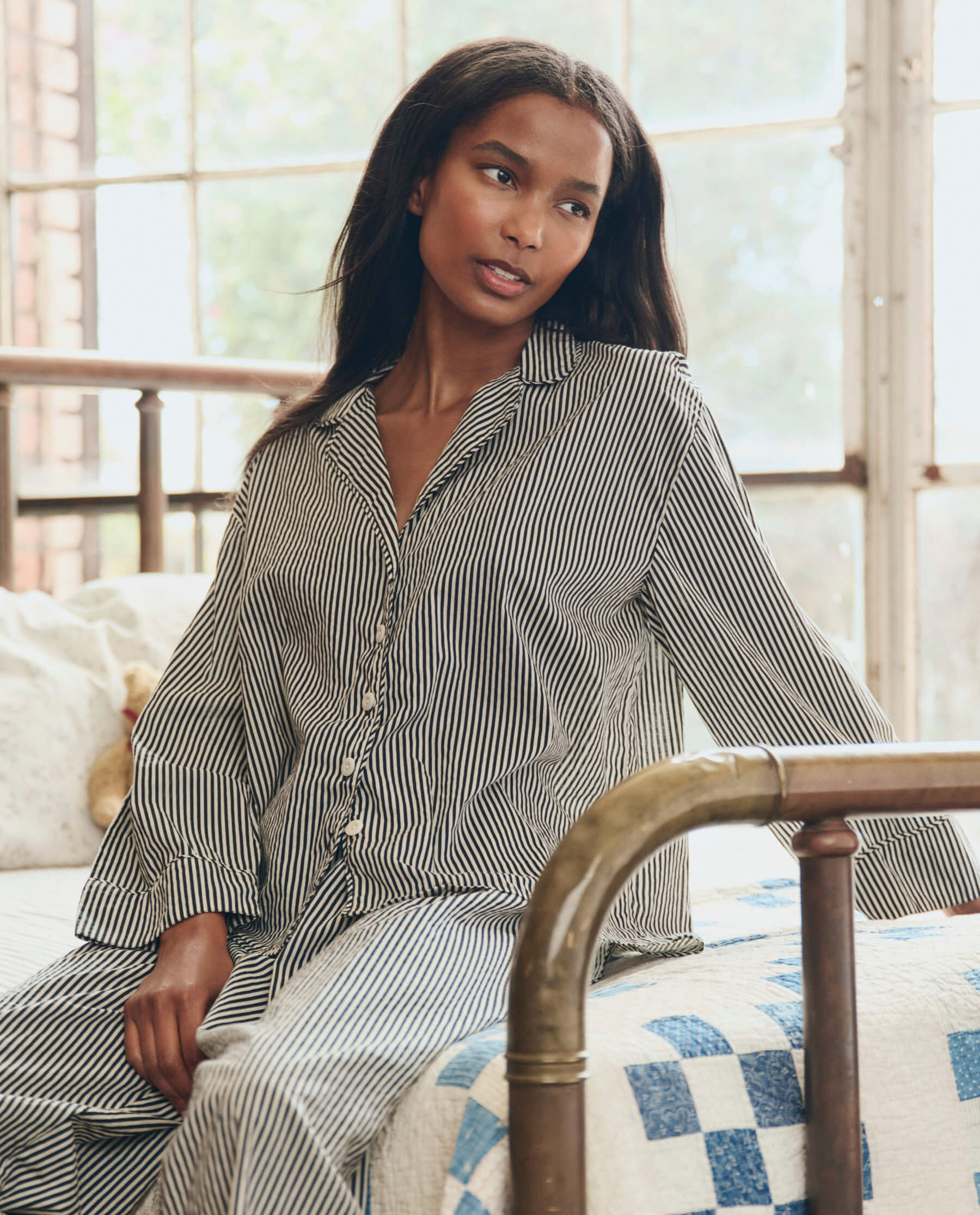 The Pajama Shirt. -- Black and Cream Crew Stripe
