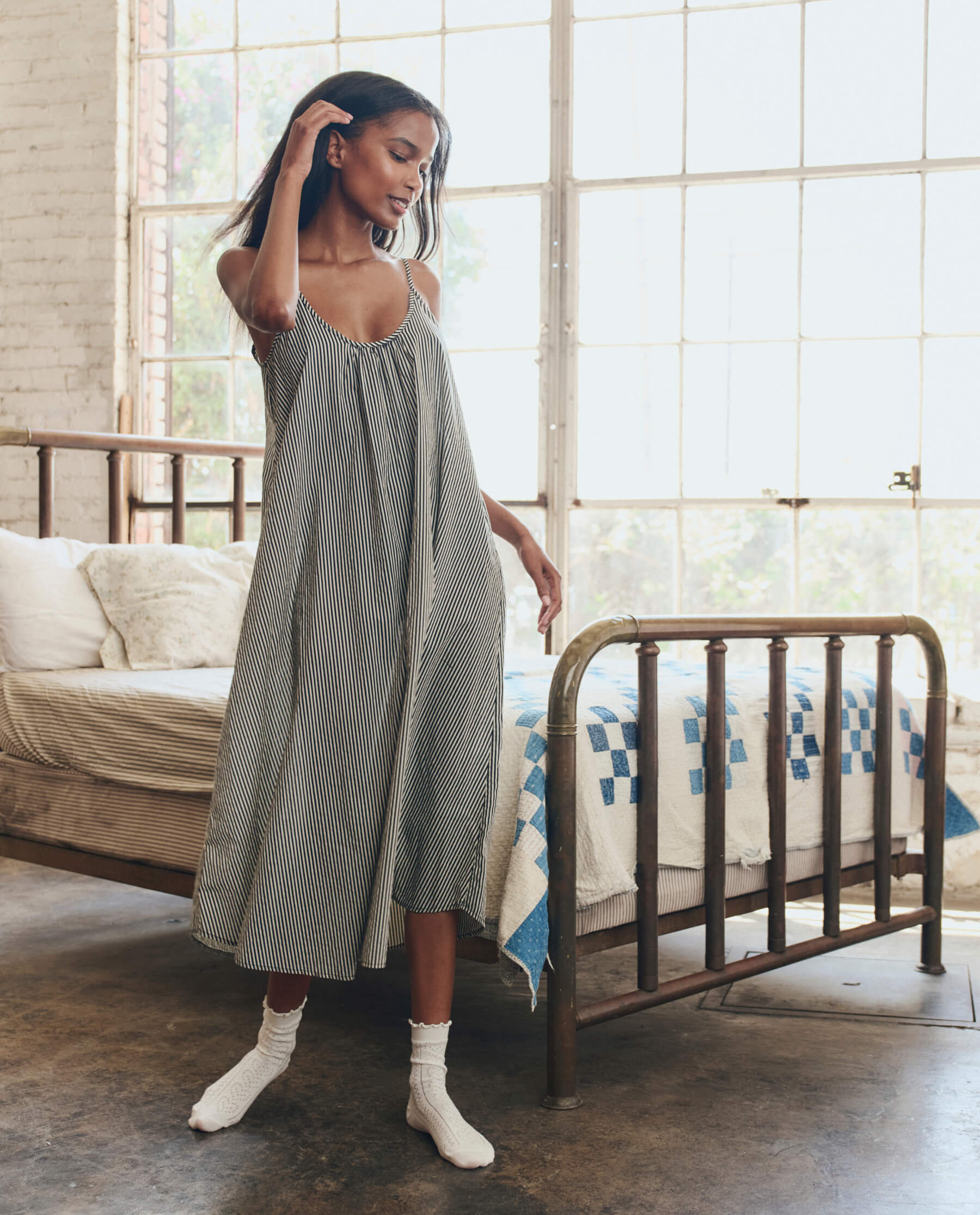 The Slip Sleep Dress. -- Black and Cream Crew Stripe