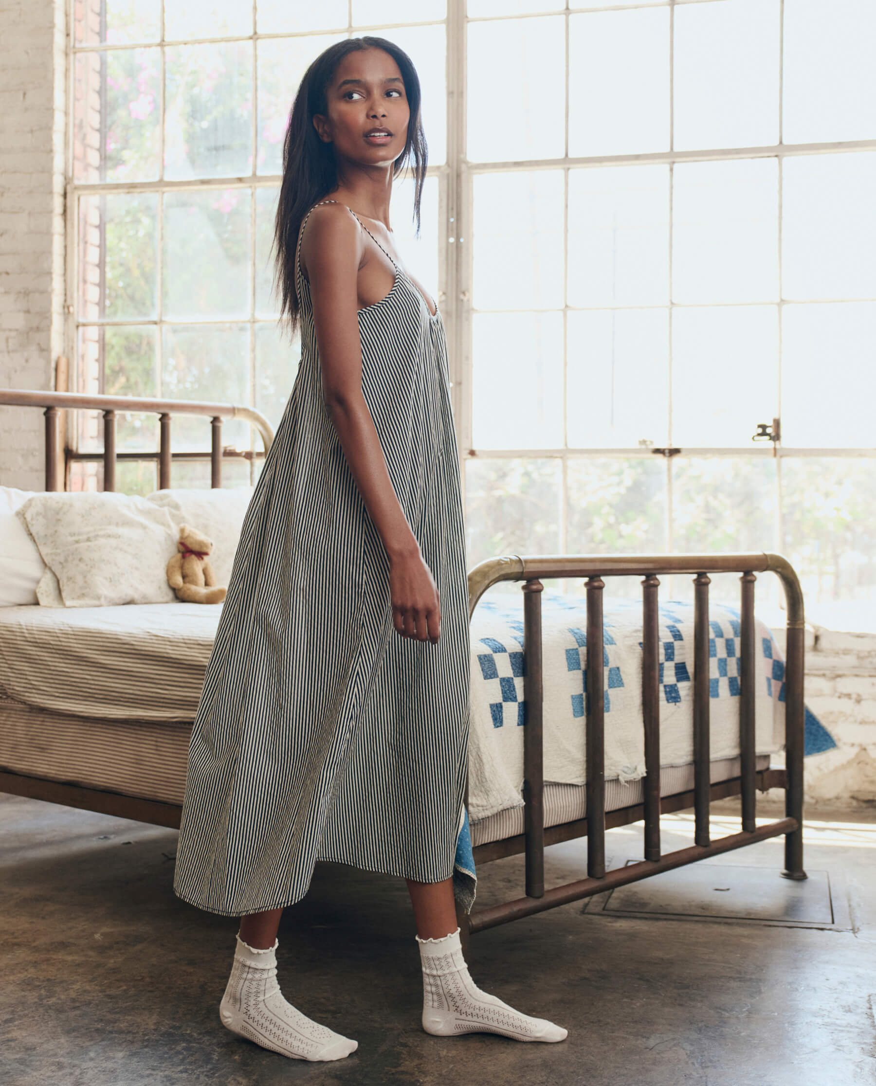 The Slip Sleep Dress. -- Black and Cream Crew Stripe