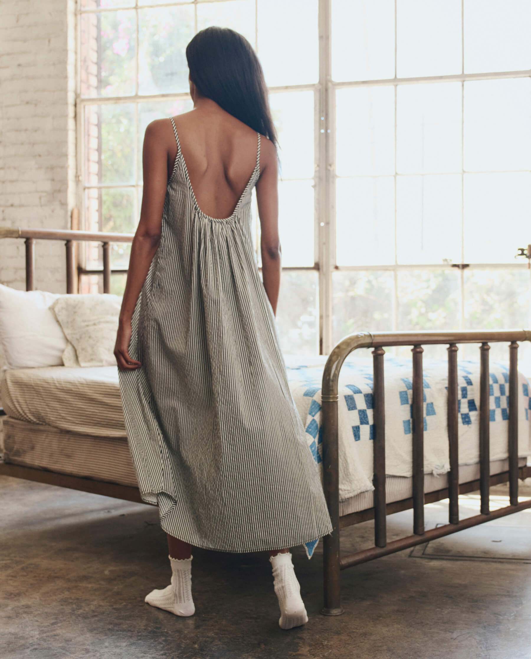 The Slip Sleep Dress. -- Black and Cream Crew Stripe