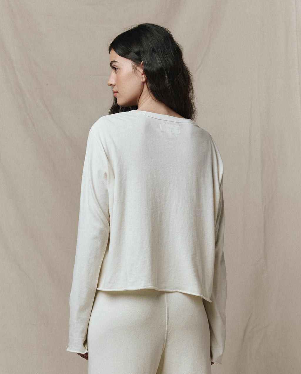 The Long Sleeve Crop Tee. -- Washed White