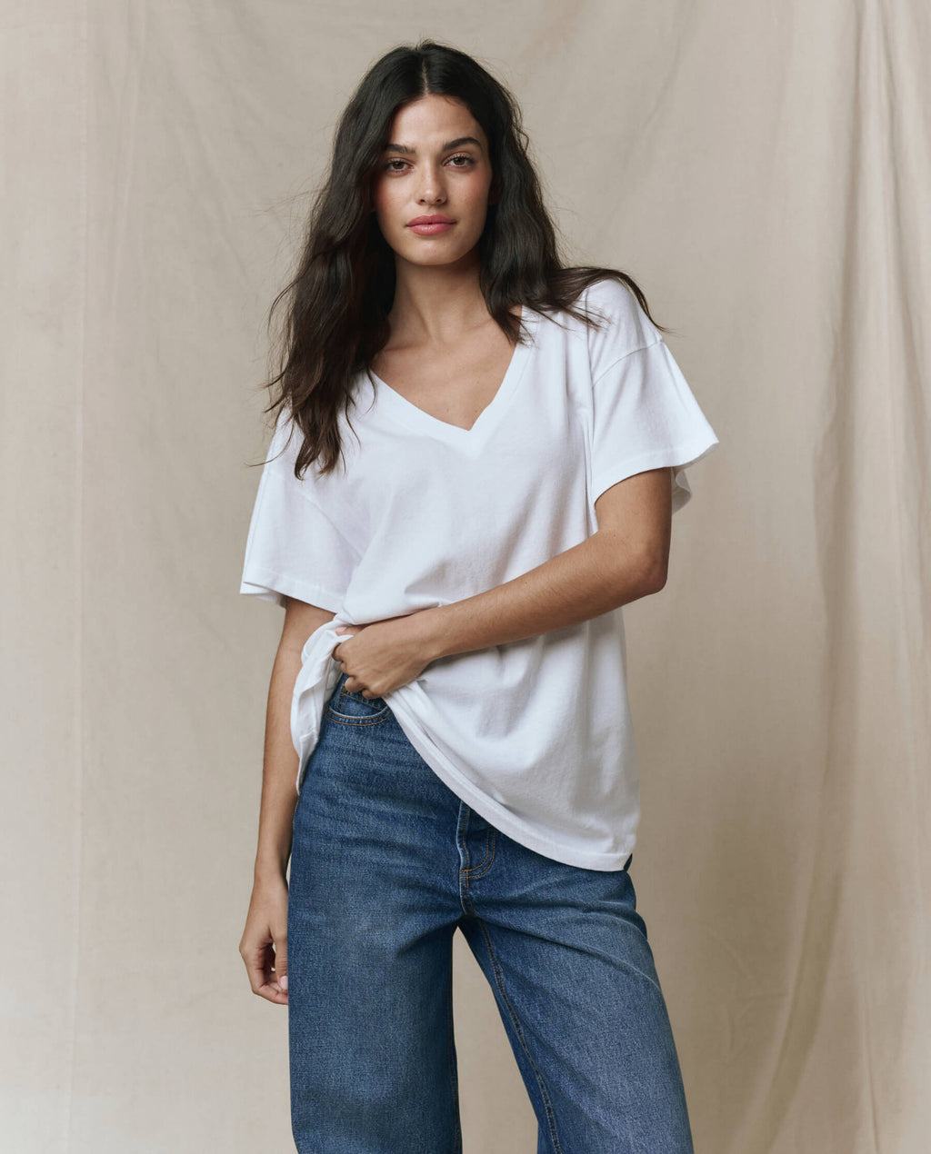 The Slouchy V-Neck Tee. -- True White