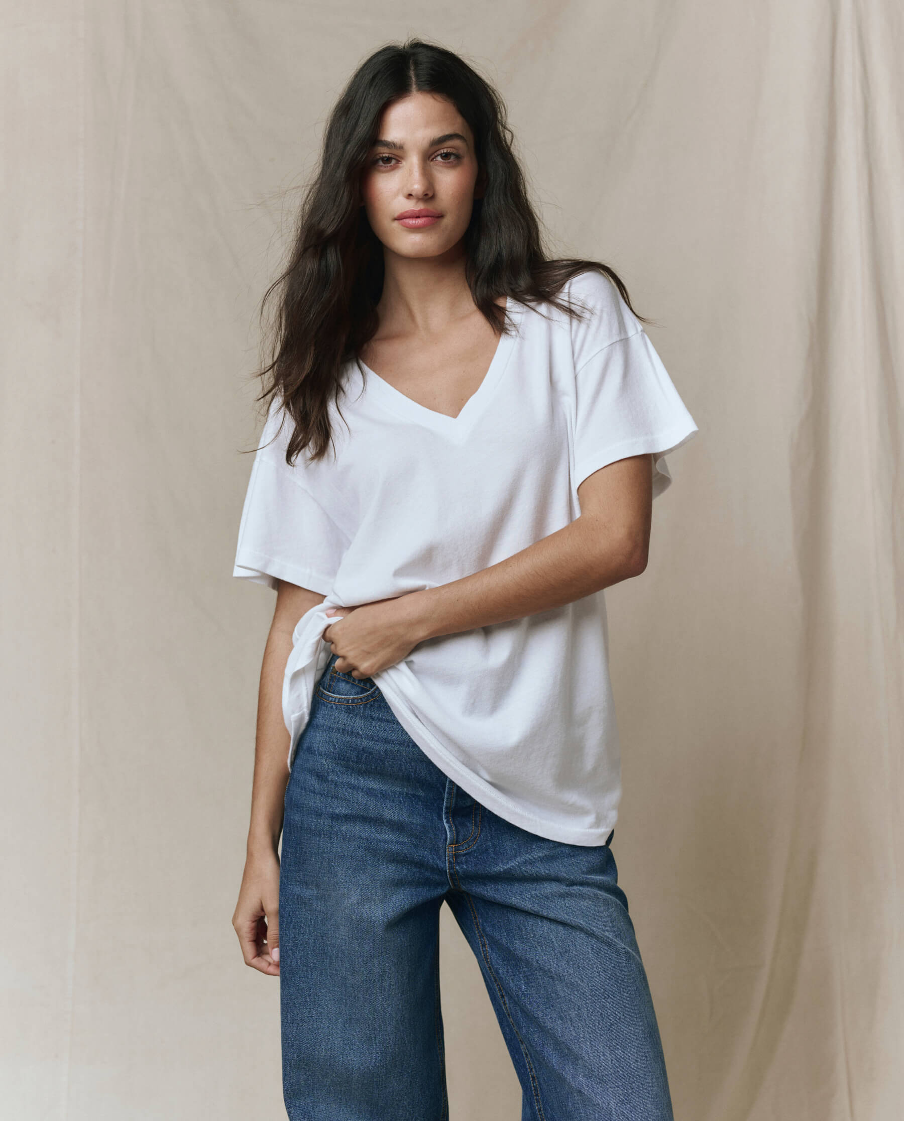 The Slouchy V-Neck Tee. -- True White