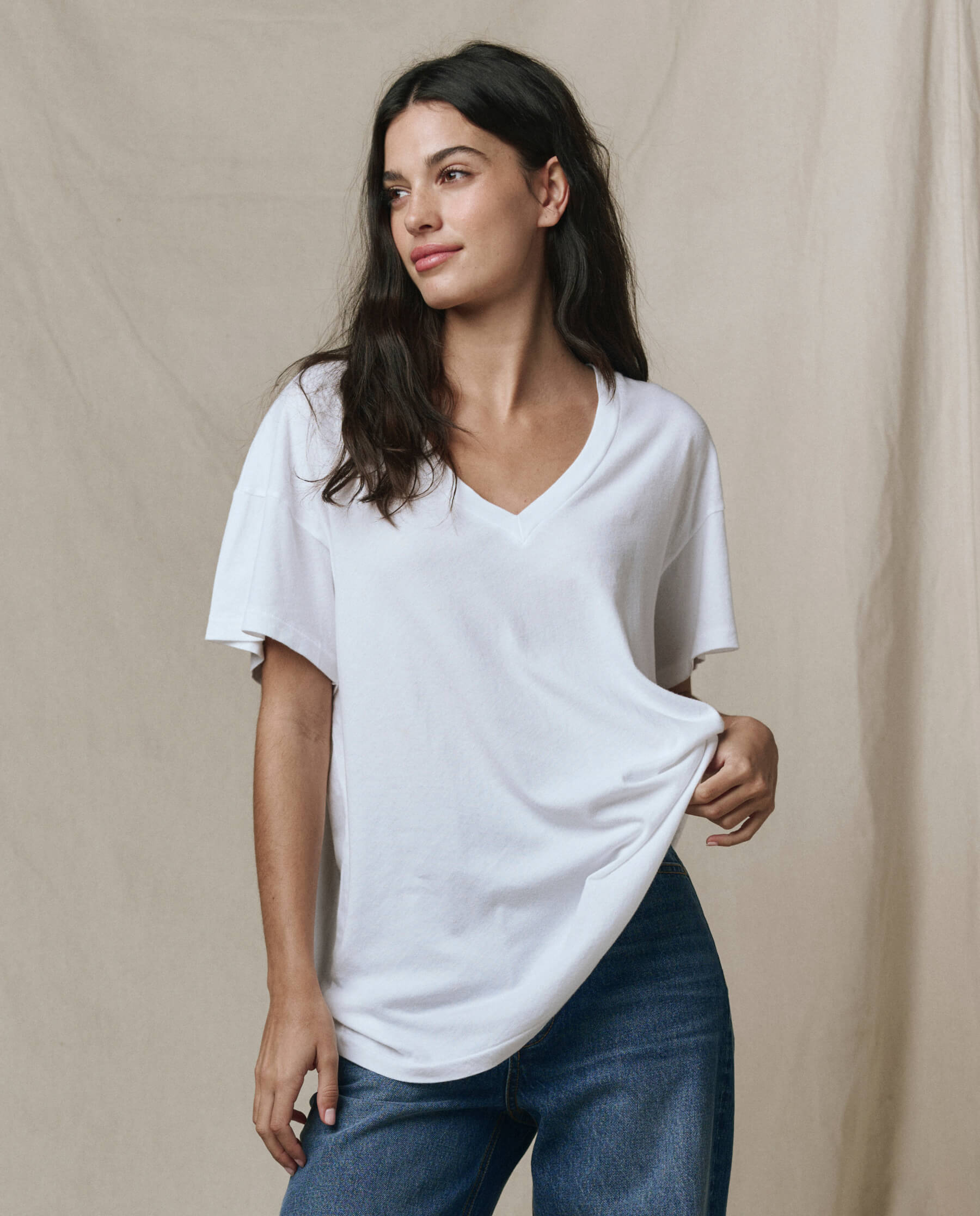 The Slouchy V-Neck Tee. -- True White
