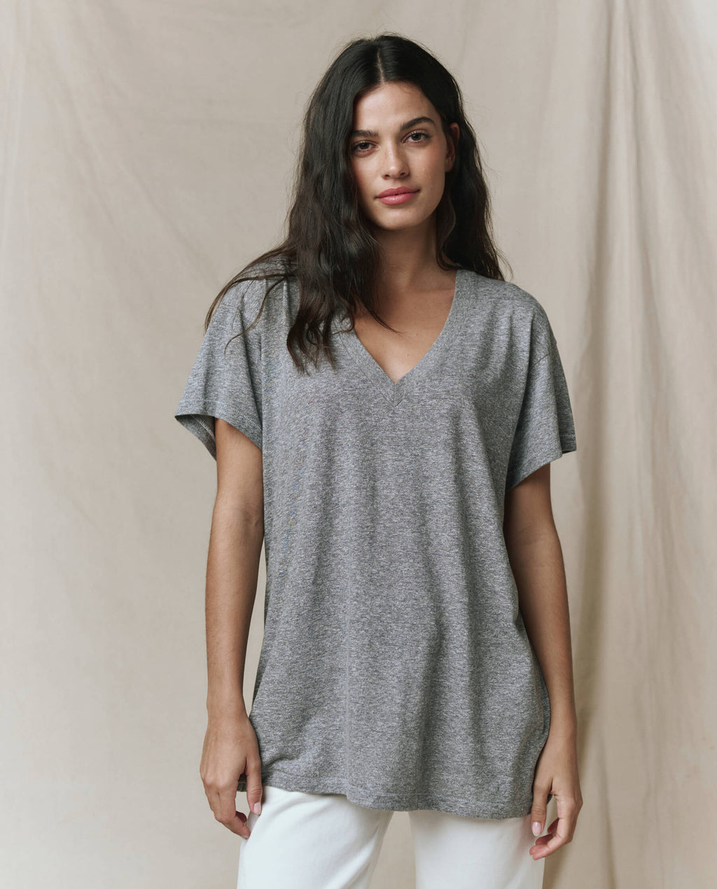 The Slouchy V-Neck Tee. -- Heather Grey