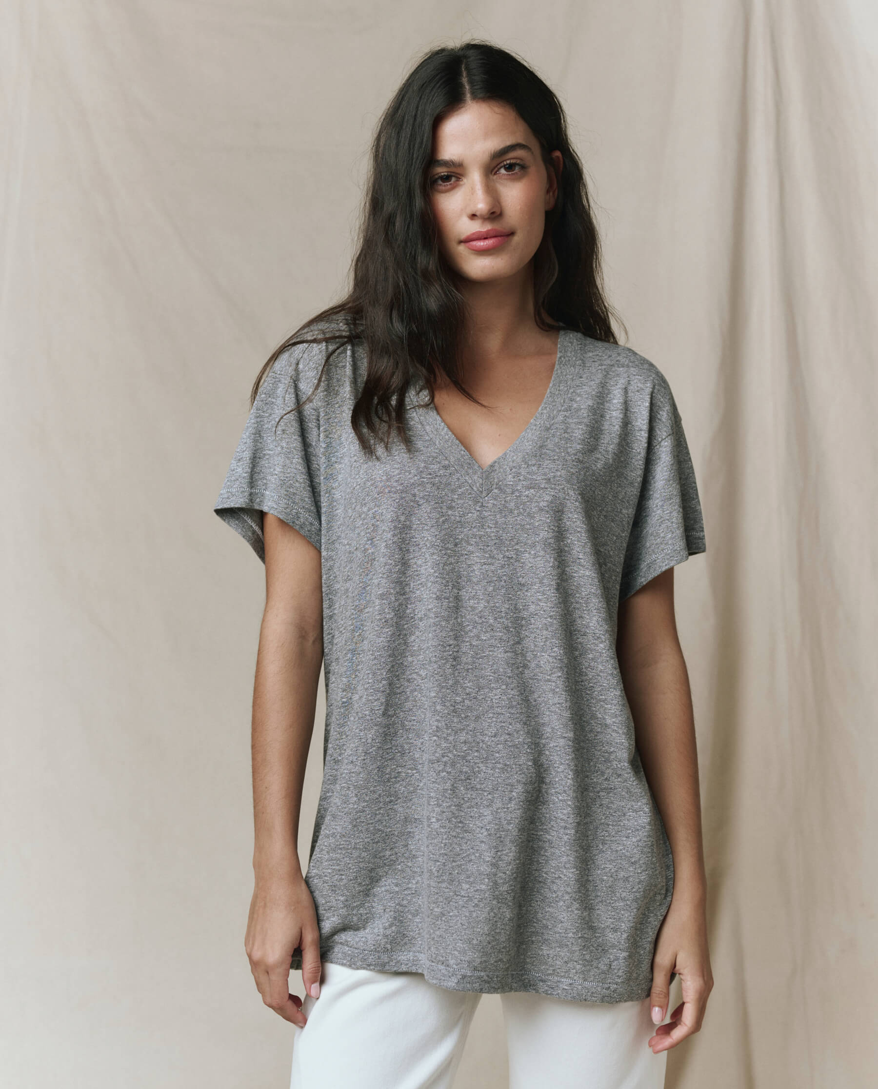 The Slouchy V-Neck Tee. -- Heather Grey
