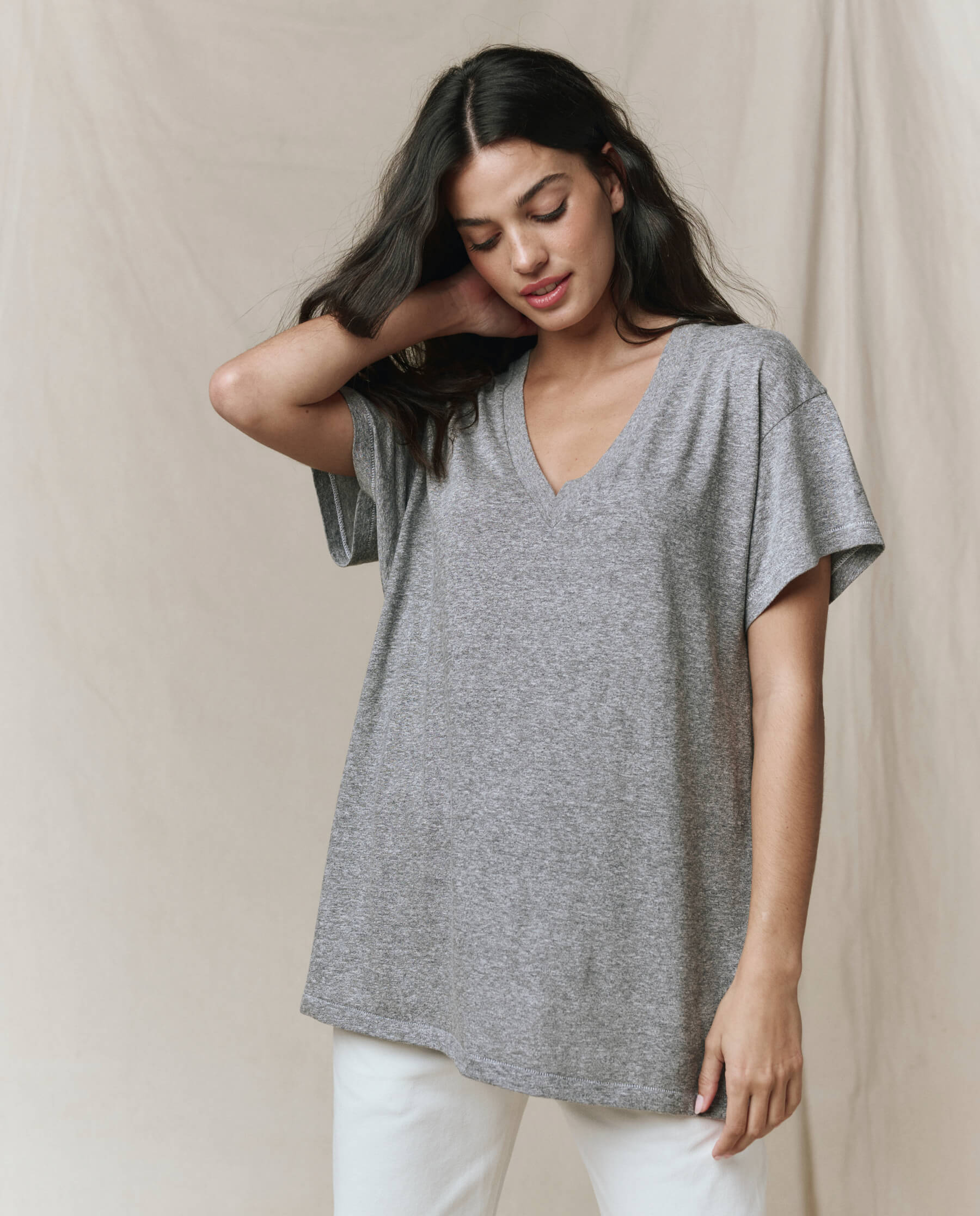 The Slouchy V-Neck Tee. -- Heather Grey
